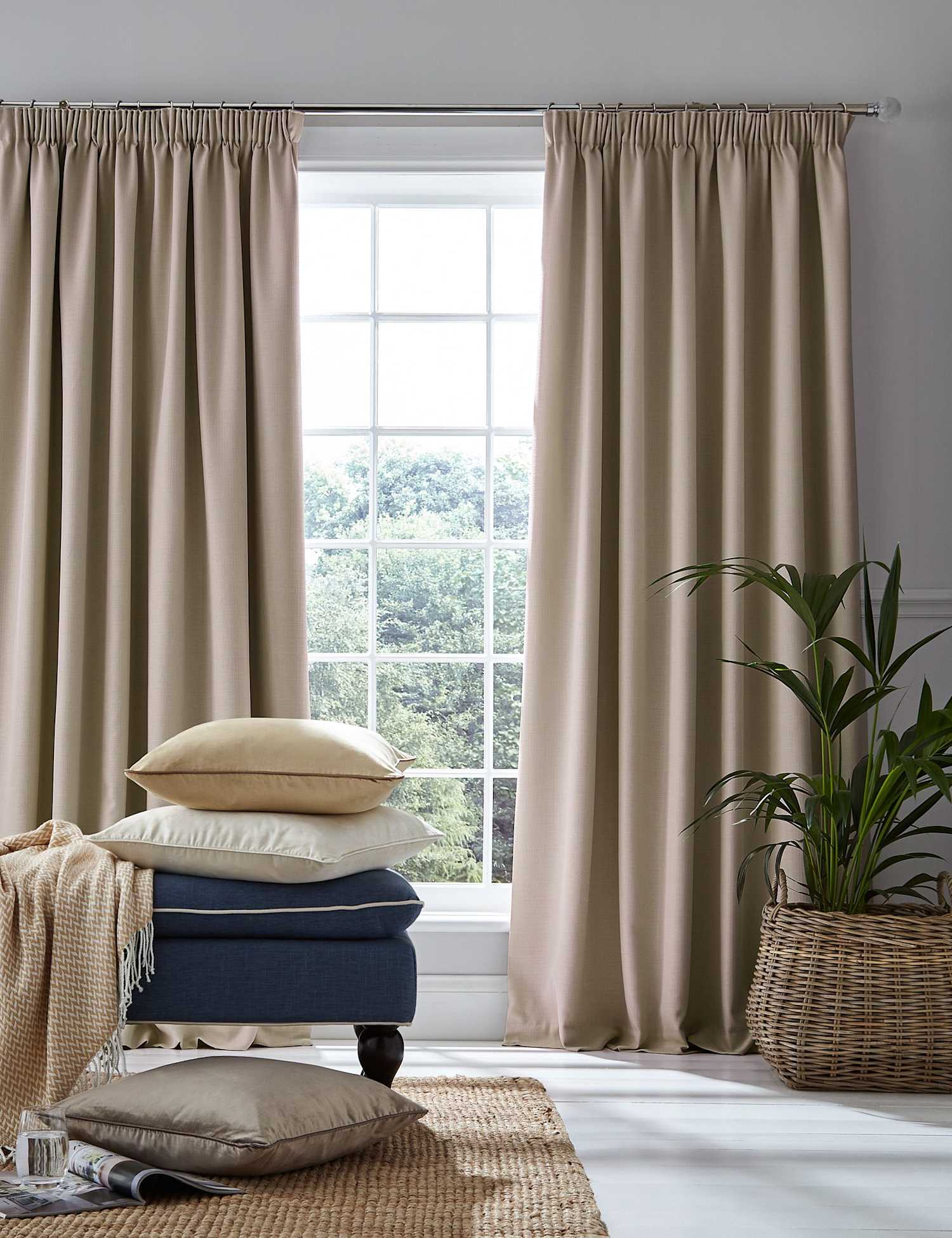 Laura Ashley Stephanie Pencil Pleat Blackout Curtains Natural