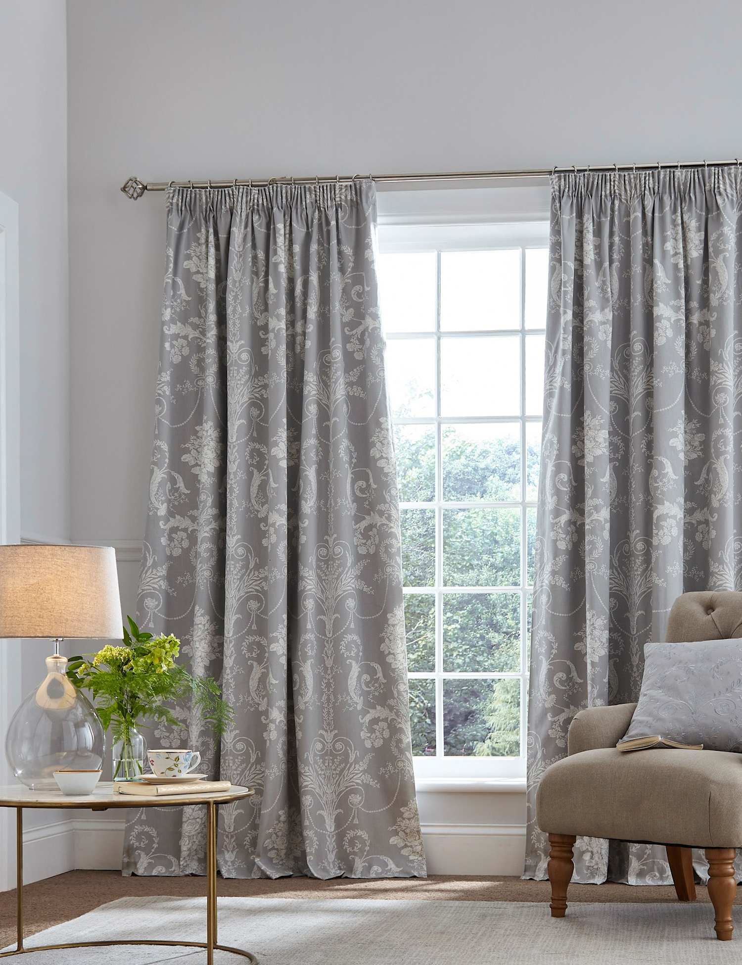 Laura Ashley Josette Pure Cotton Pencil Pleat Blackout Curtains Dark Grey