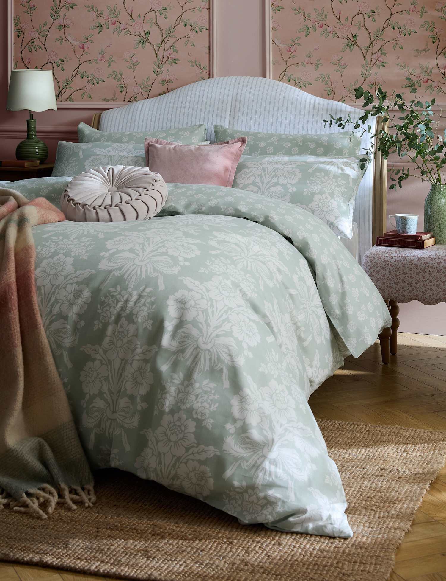 Laura Ashley Tatton Pure Cotton Sateen Bedding Set Light Green
