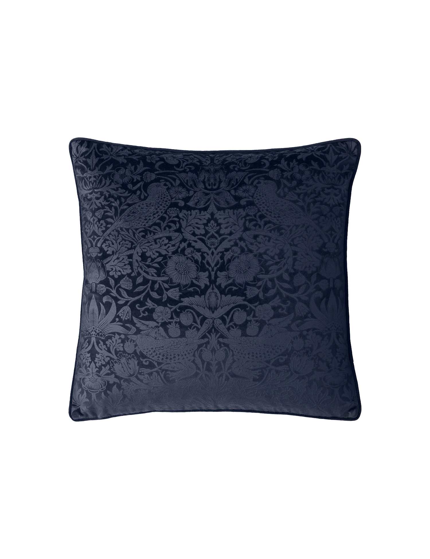 William Morris At Home Velvet Strawberry Thief Cushion Navy