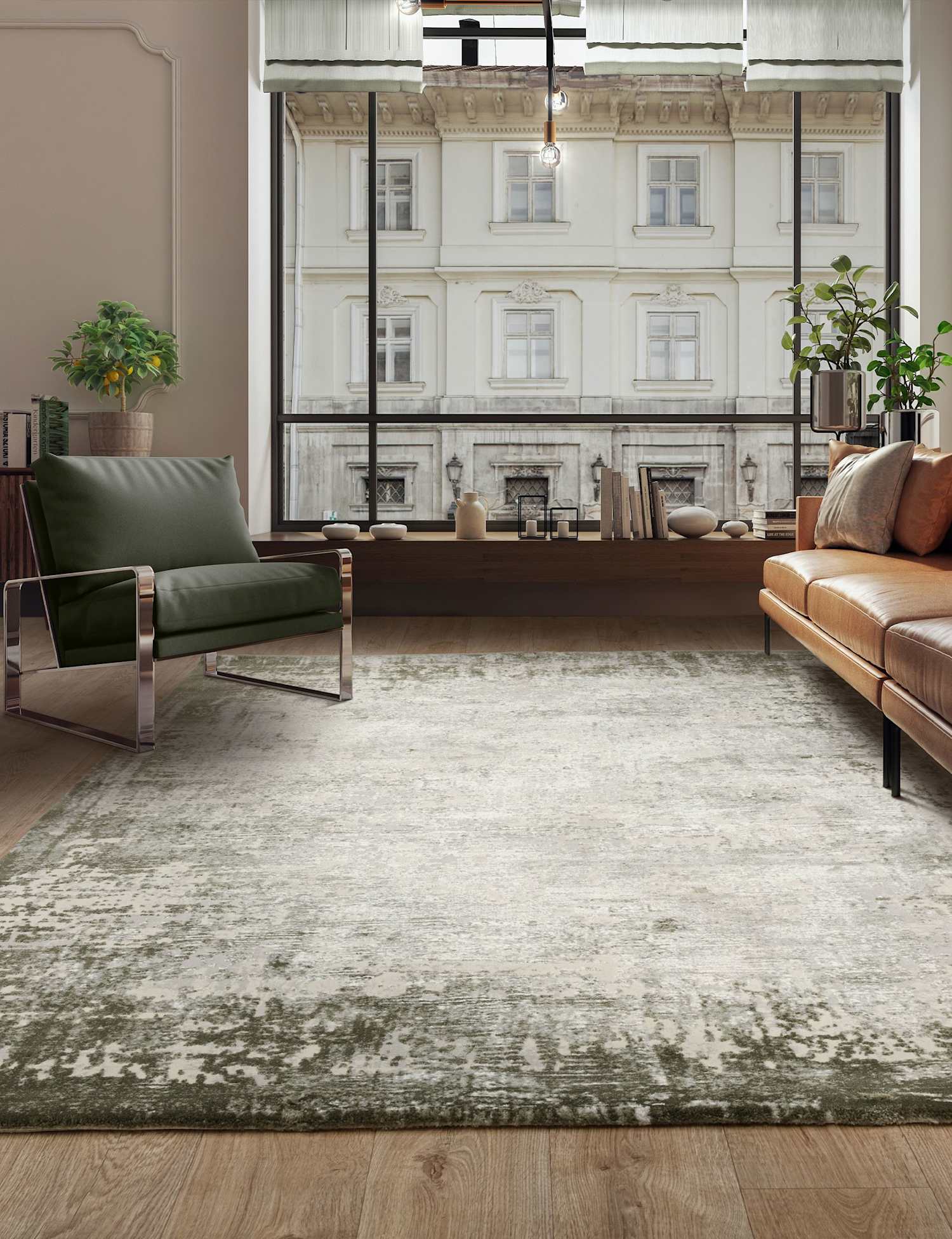 Asiatic Kuza Border Woven Rug Green