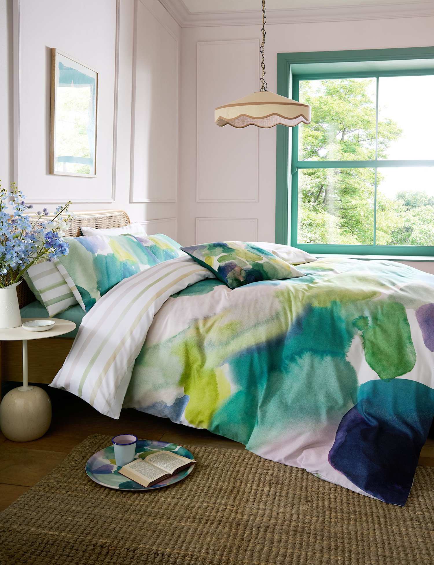 Bluebellgray Pure Cotton Sateen Lochaber Bedding Set Green Mix