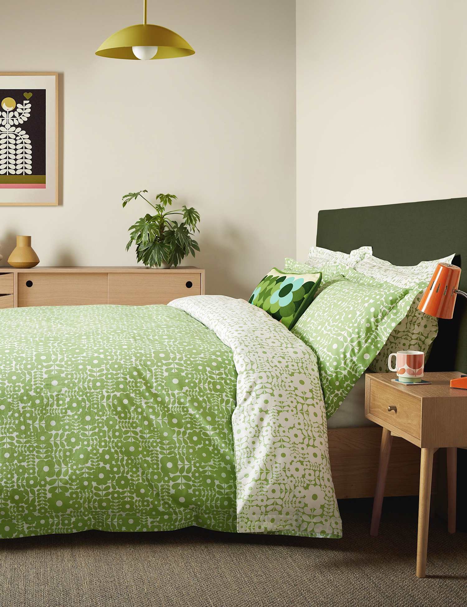 Orla Kiely Pure Cotton Criss Cross Stem Bedding Set Green Mix