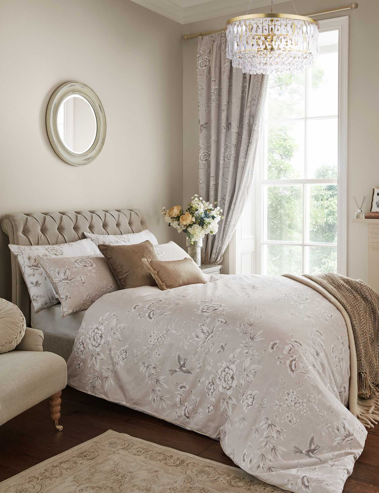 Laura Ashley Pure Cotton Rowsham Garden Bedding Set Natural Mix