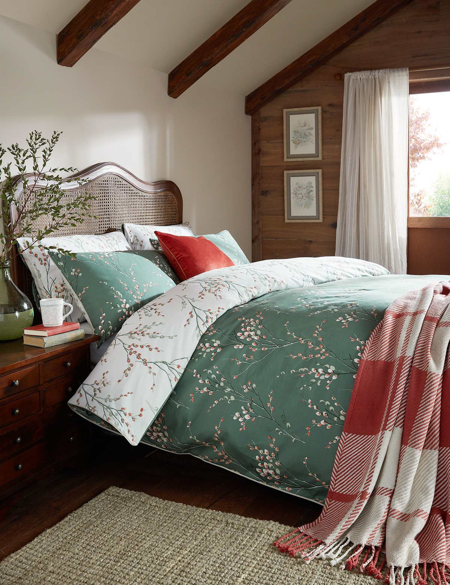 Laura Ashley Pure Cotton Sateen Pussy Willow Bedding Set Green Mix
