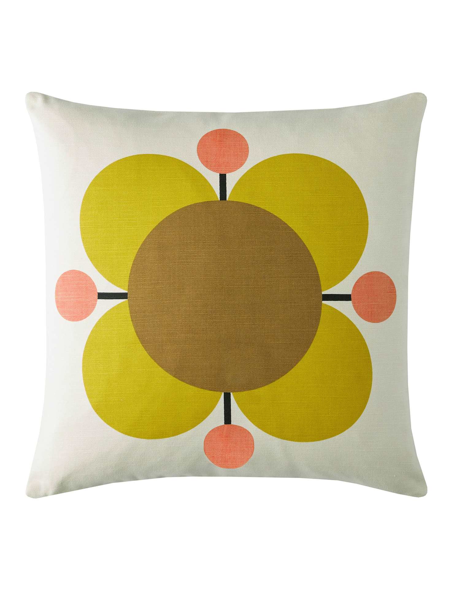 Orla Kiely Pure Cotton Atomic Flower Cushion Yellow Mix