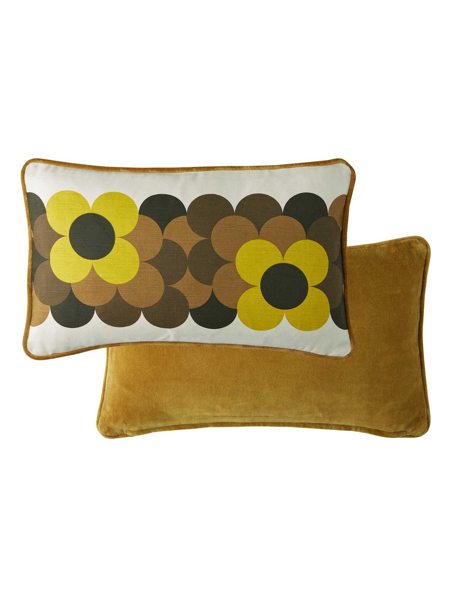 Orla Kiely Pure Cotton Retro Flower Stripe Cushion Yellow Mix