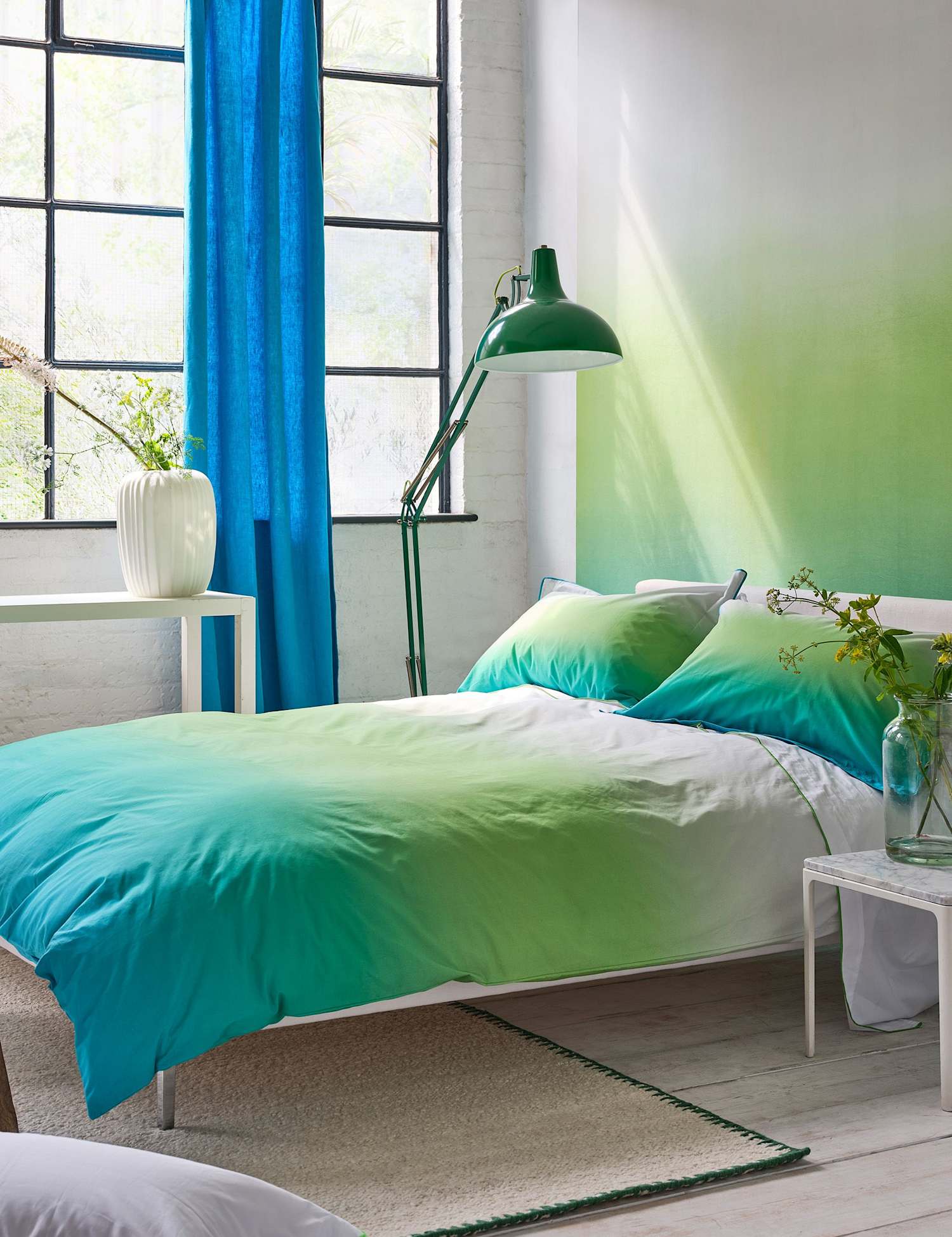 Designers Guild Pure Cotton Percale Ombre Pillowcase Set Green Mix