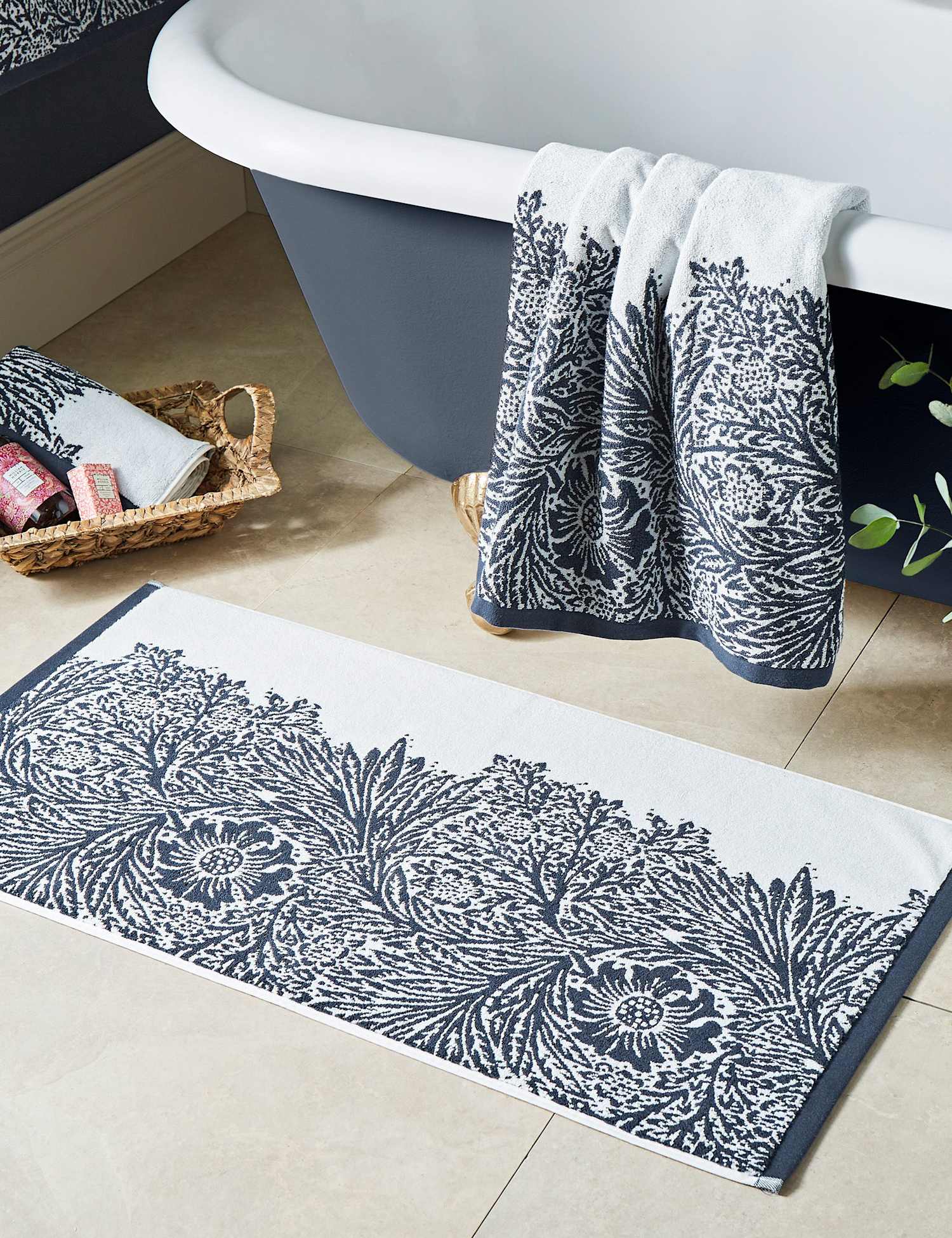 William Morris At Home Pure Cotton Marigold Bath Mat Blue Mix