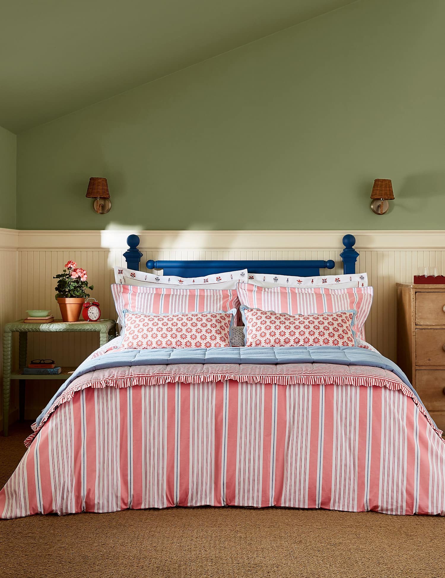 Joules Pure Cotton Siesta Stripe Bedding Set Red Mix