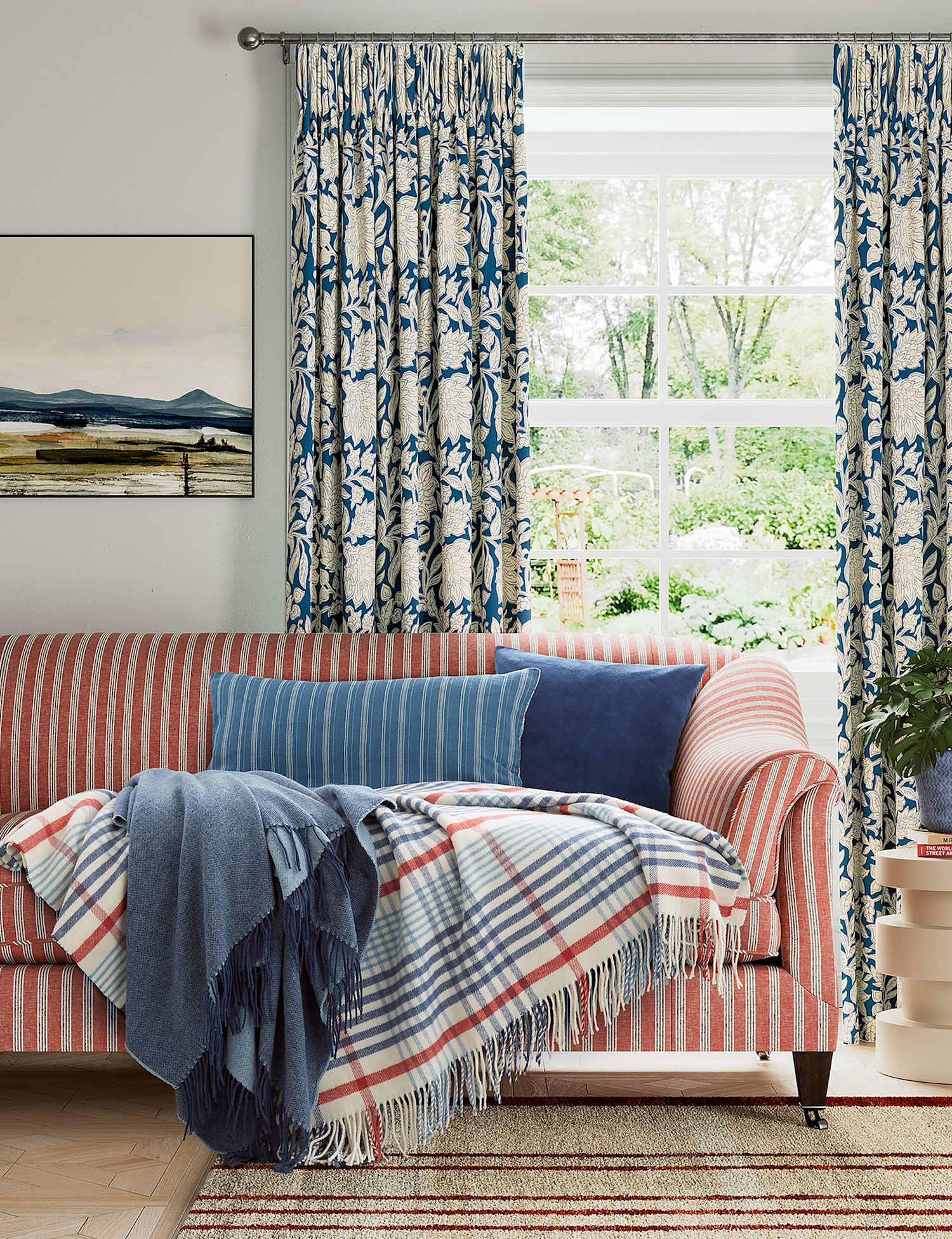 LAND & SHORE Wool Blend Fringed Throw Blue