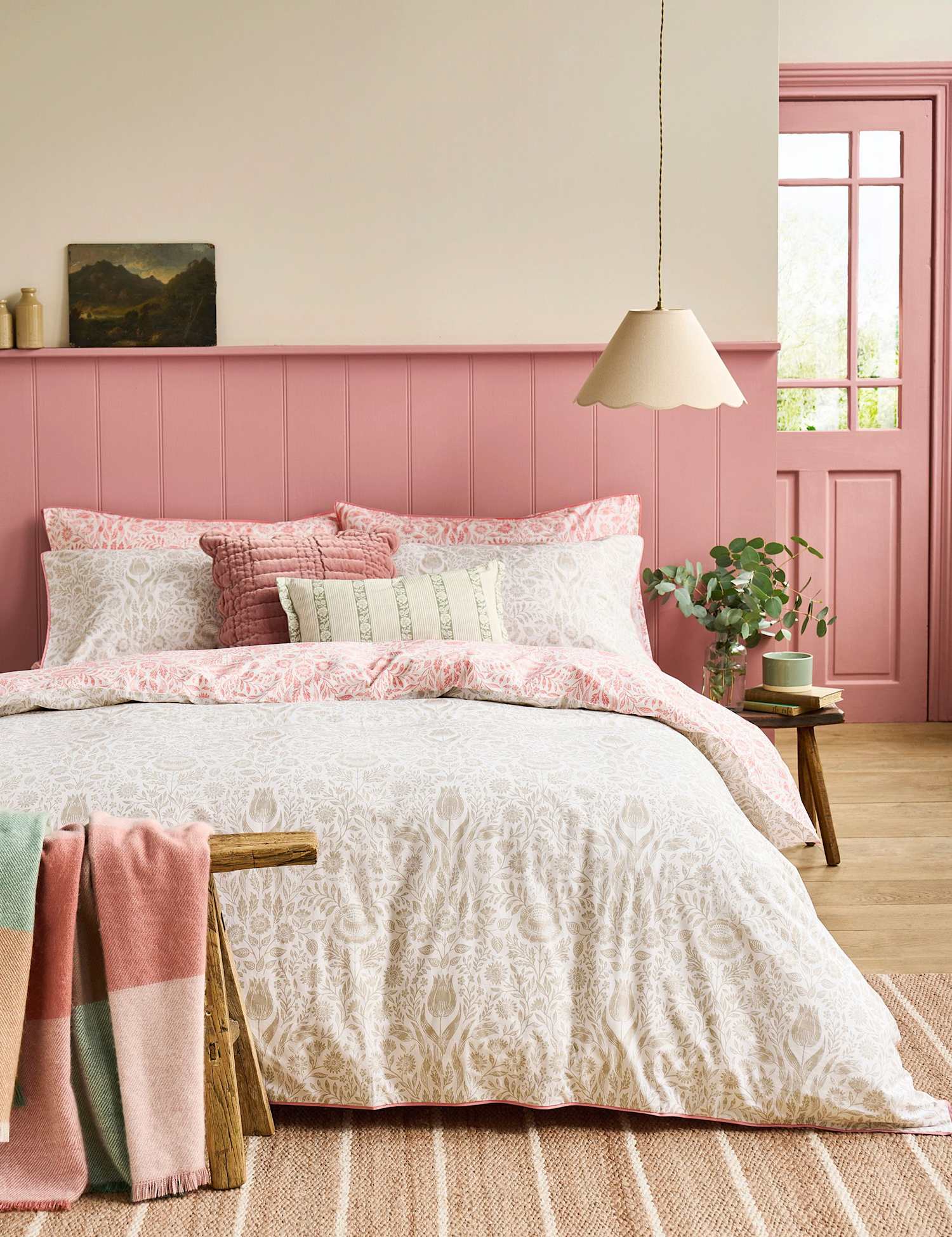 Laura Ashley Pure Cotton Ashstead Damask Bedding Set Natural Mix
