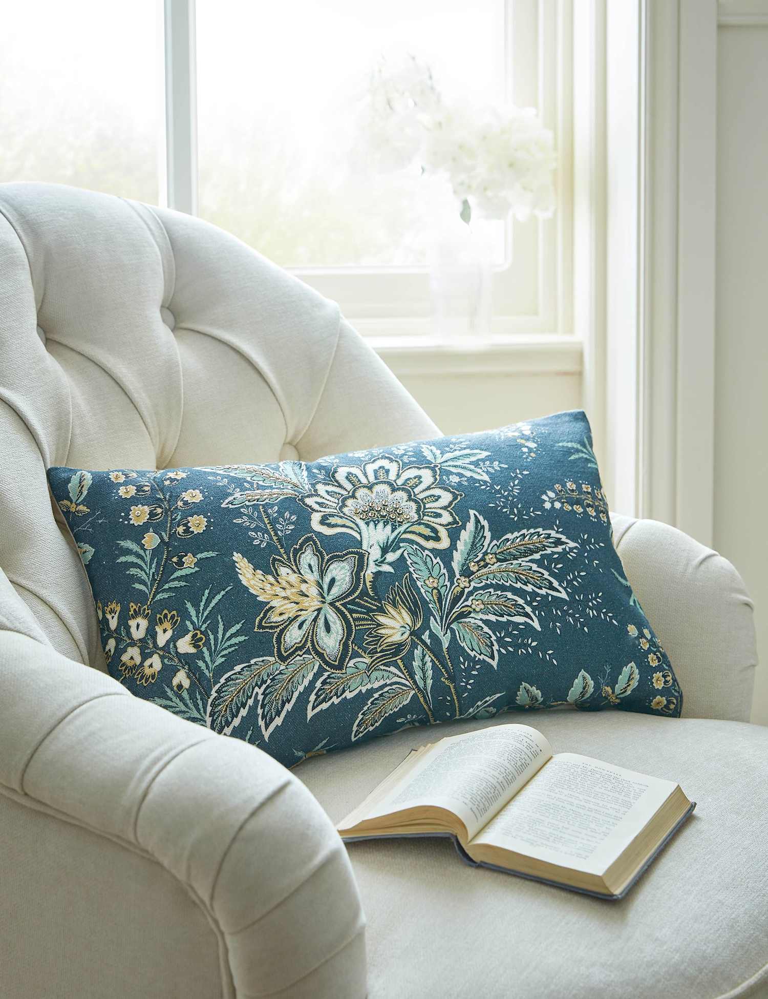 Laura Ashley Pure Cotton Marlbrook Bolster Cushion Blue Mix