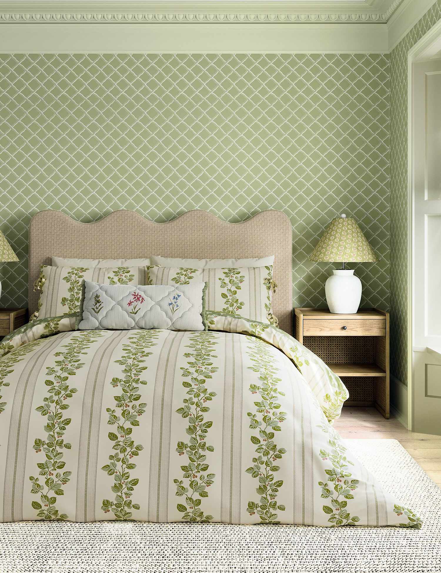 Sanderson Pure Cotton Cobnut Stripe Bedding Set Green