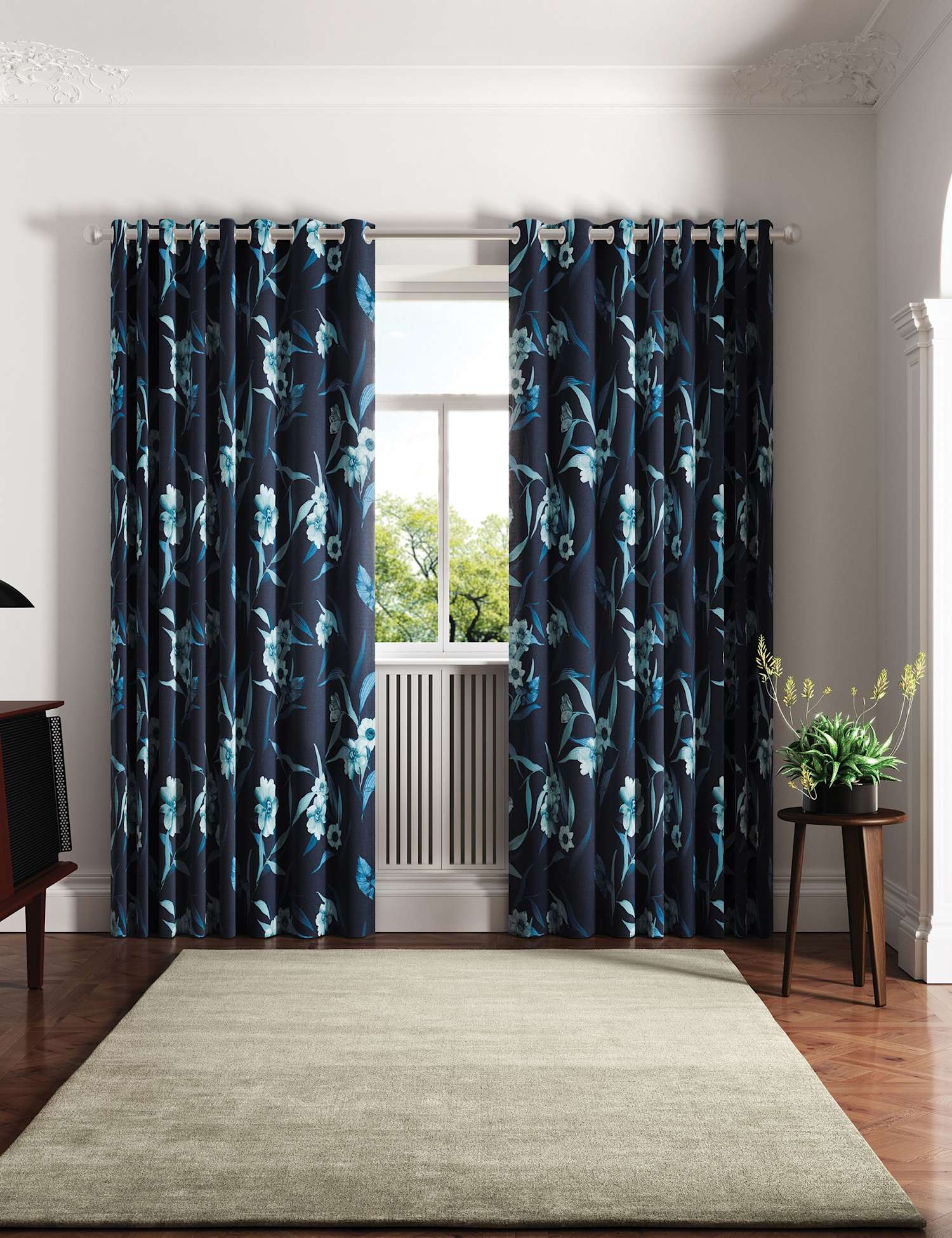 Ted Baker Cabana Lined Eyelet Curtains Navy