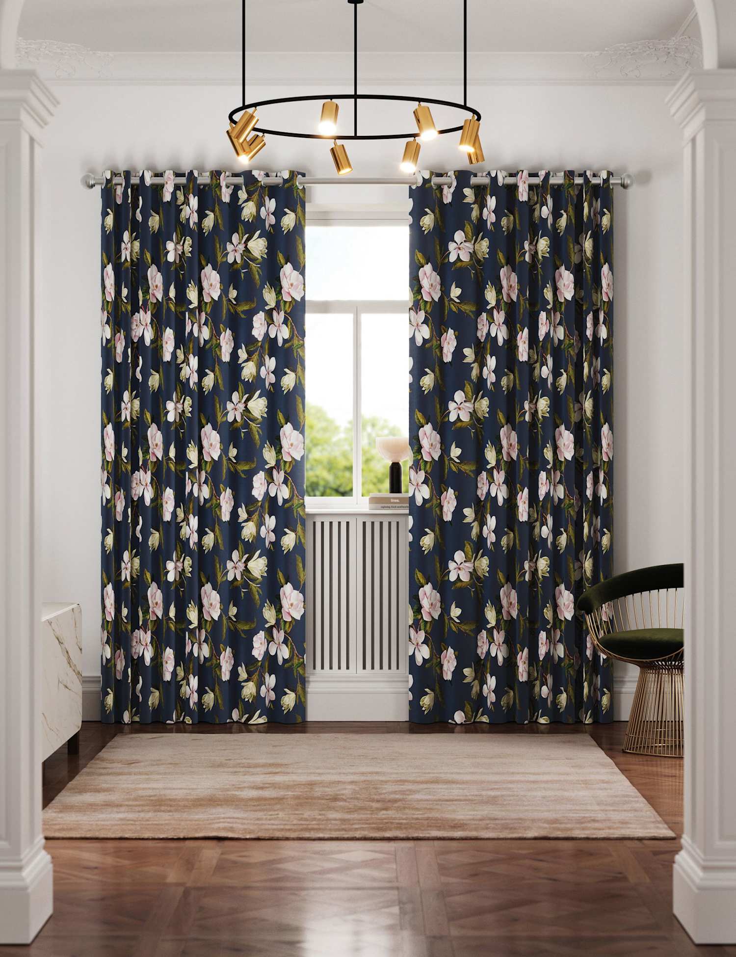 Ted Baker Opal Floral Lined Eyelet Curtains Navy