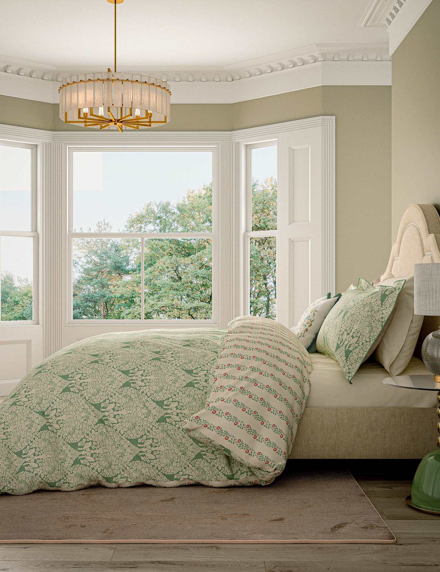 V&A Pure Cotton Lerena Bedding Set Green Mix