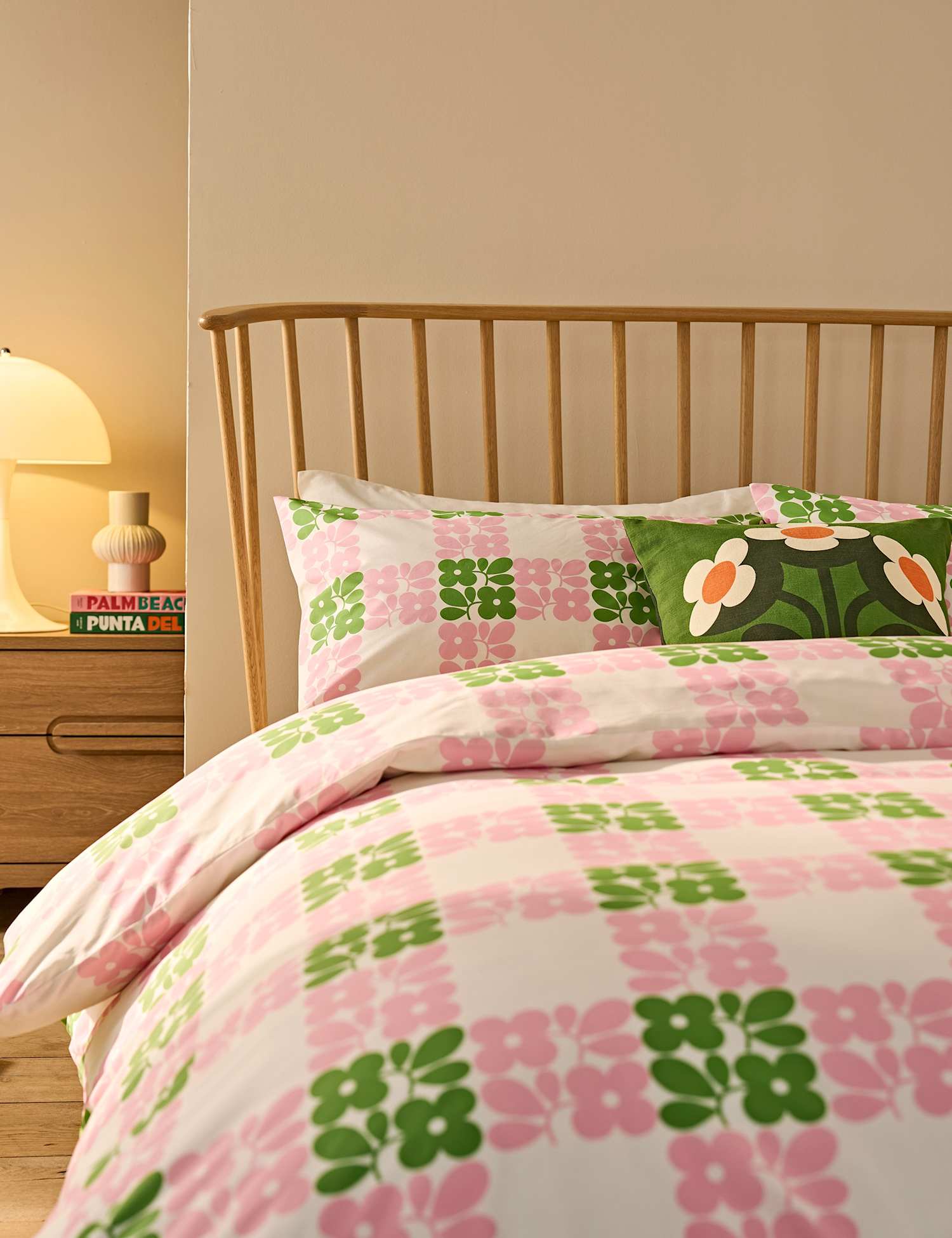 Orla Kiely 2 Pack Pure Cotton Floret Check Pillowcases Pink Mix