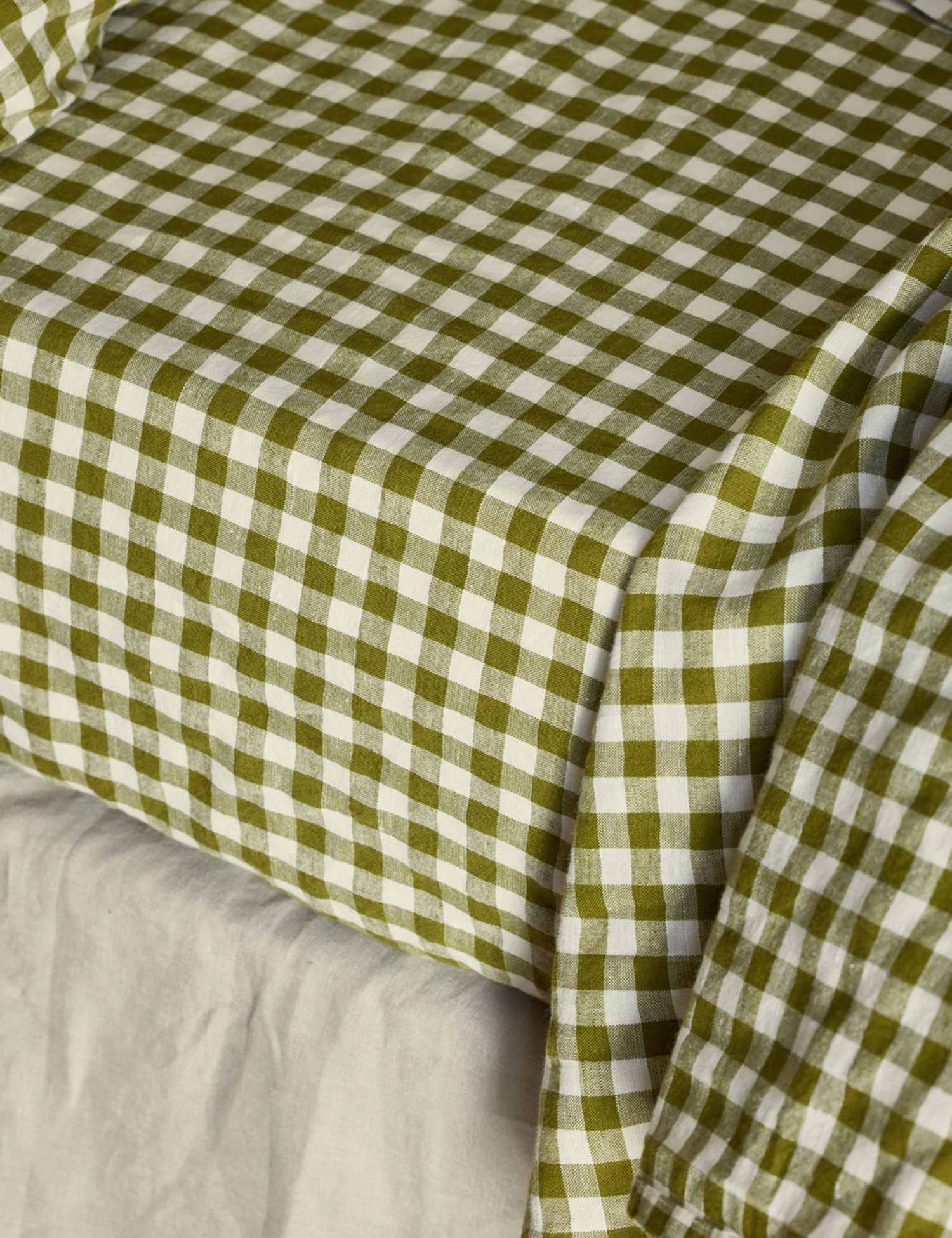 Piglet In Bed Linen Rich Gingham Fitted Sheet Green Mix
