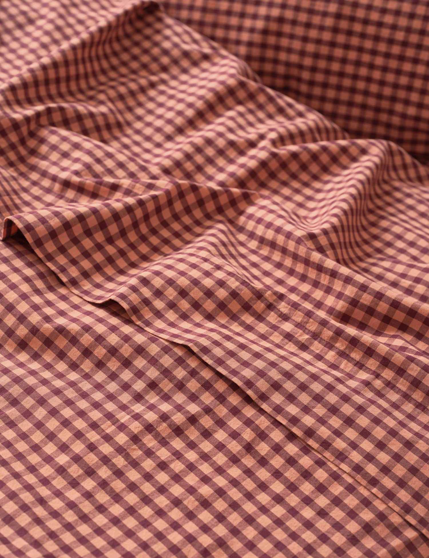 Piglet In Bed Pure Cotton Gingham Flat Sheet Brown Mix