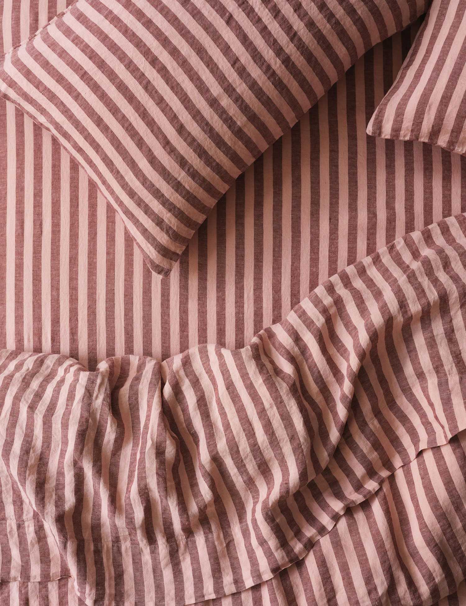 Piglet In Bed Linen Rich Pembroke Stripe Fitted Sheet Pink Mix