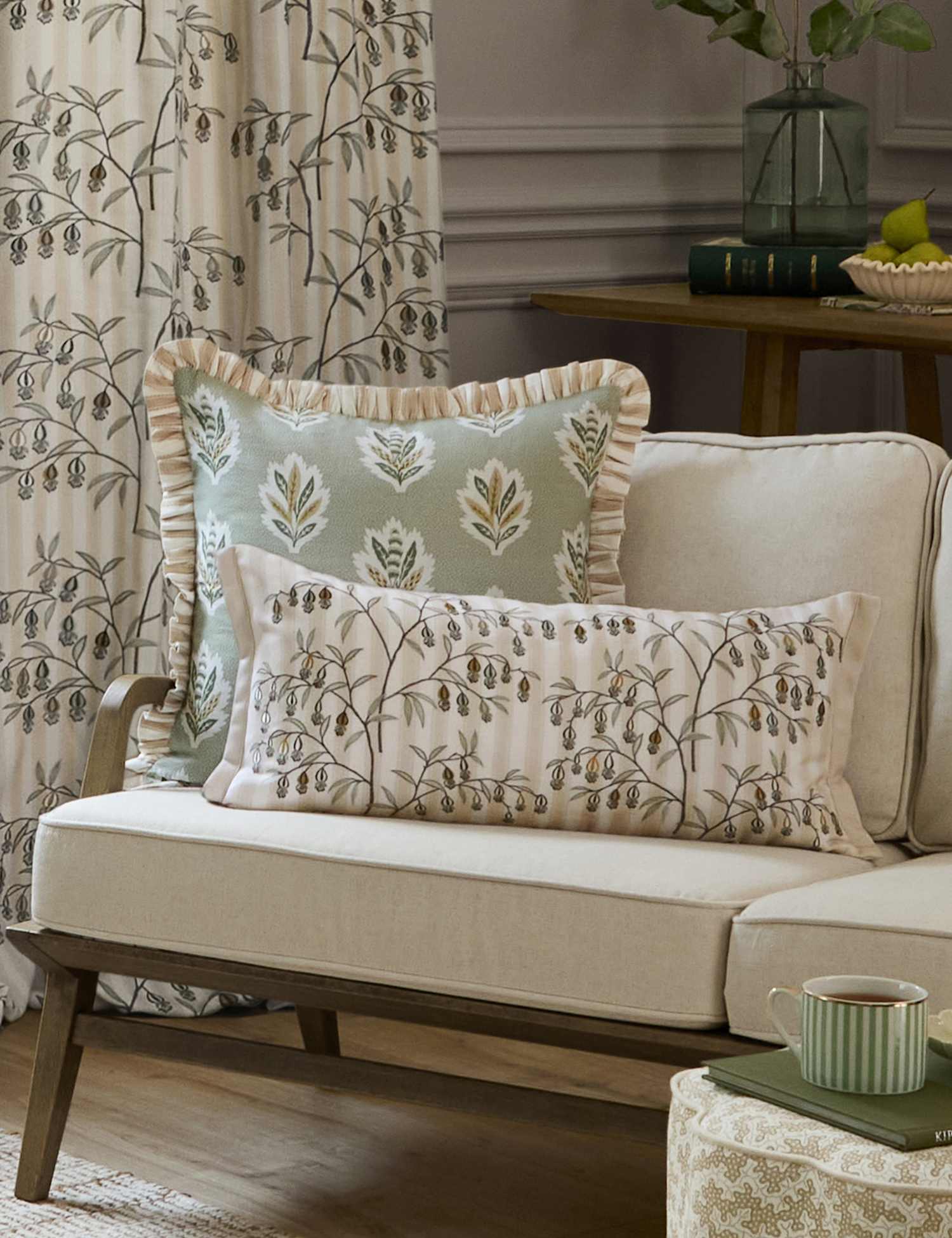 Sanderson Embroidered Chinese Lanterns Cushion Natural Mix