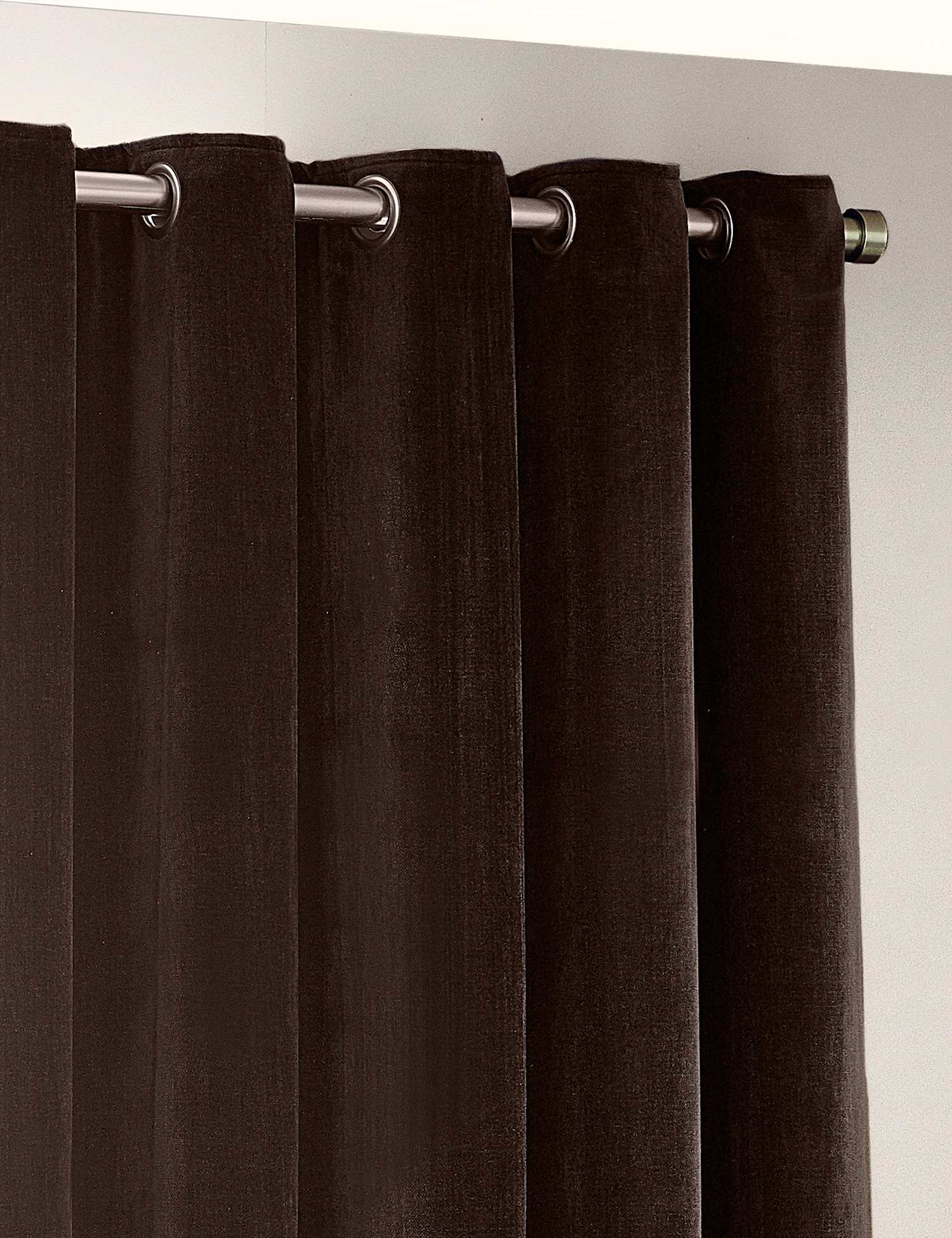 YARD Chenille Blackout Pencil Pleat Curtains Brown