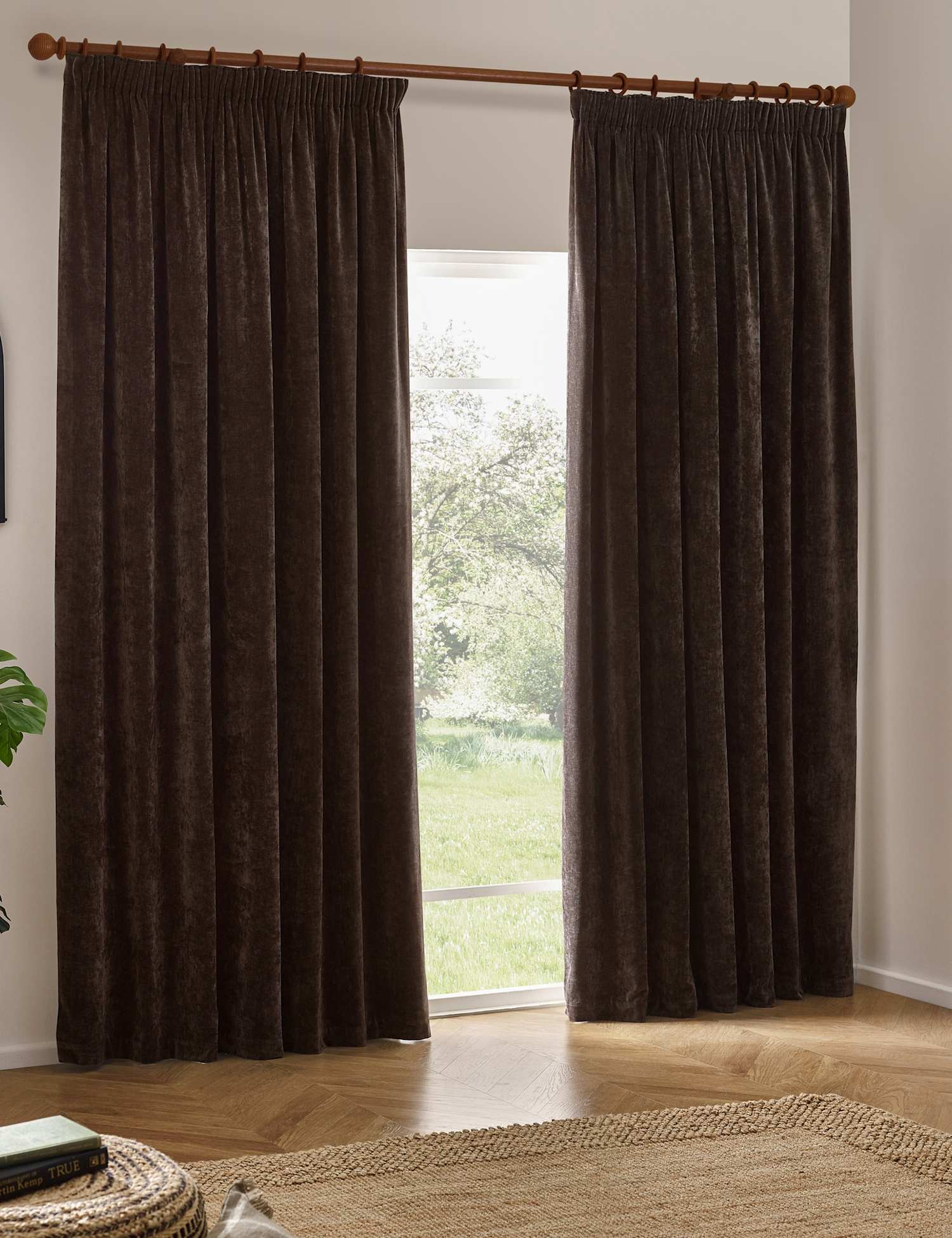 YARD Chenille Blackout Pencil Pleat Curtains Light Brown