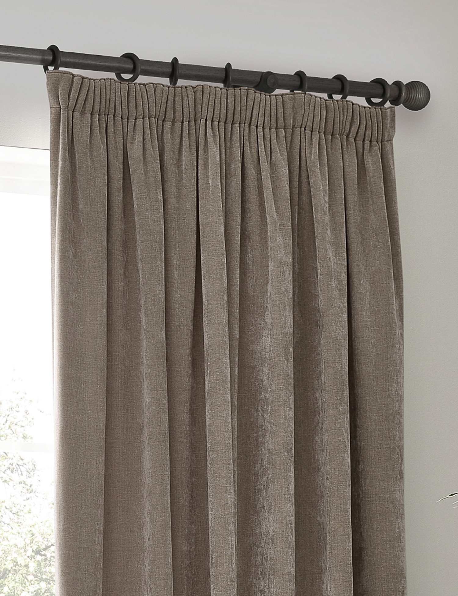YARD Chenille Velvet Pencil Pleat Curtains Taupe