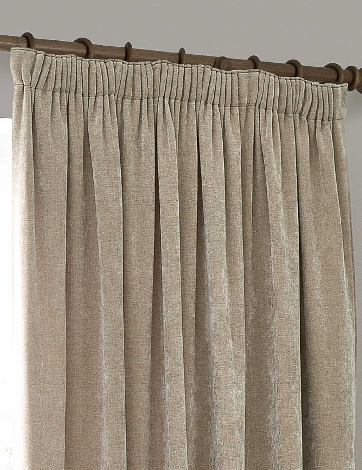 YARD Chenille Velvet Pencil Pleat Curtains Natural