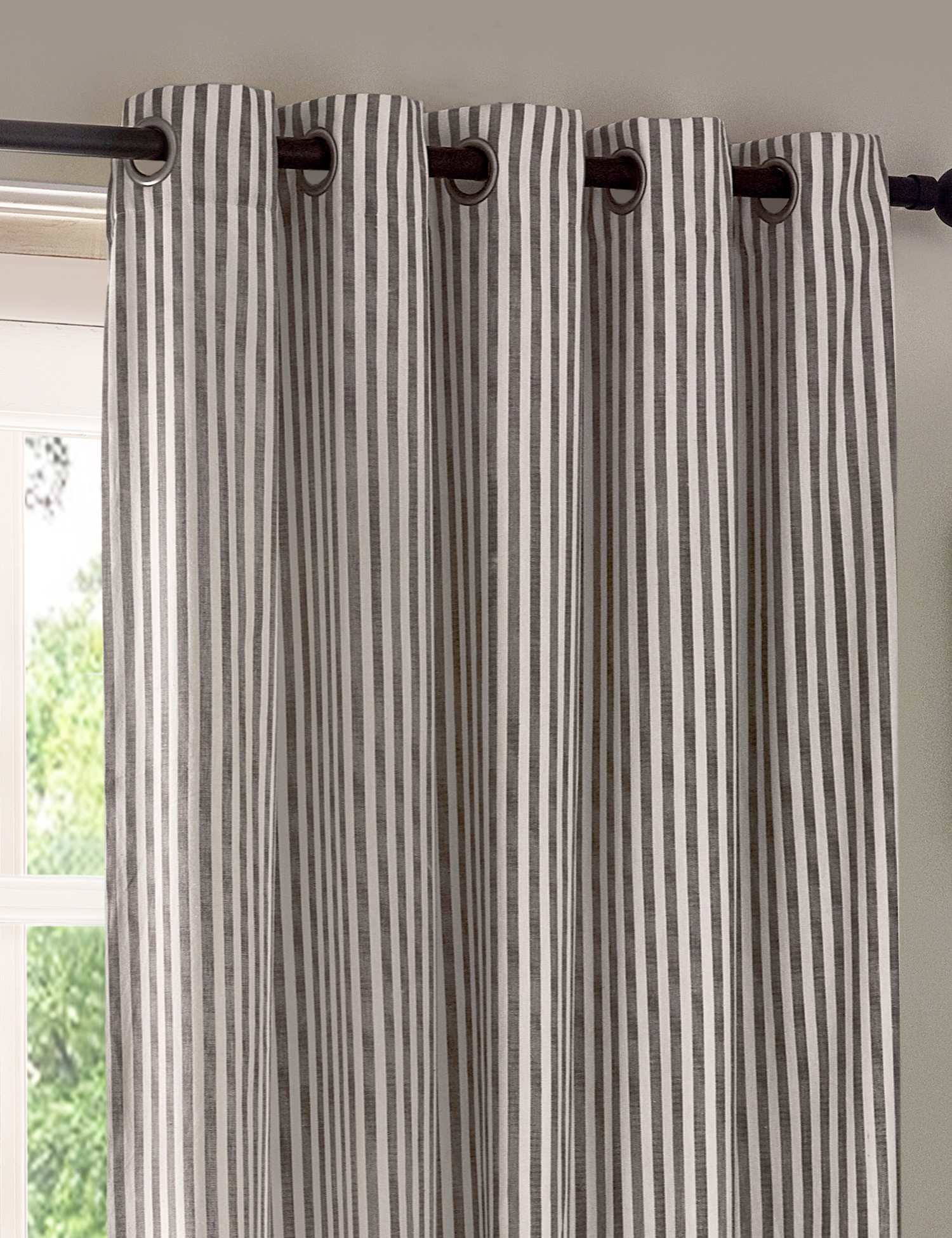 YARD Hebden Pure Cotton Striped Eyelet Curtains Grey Mix