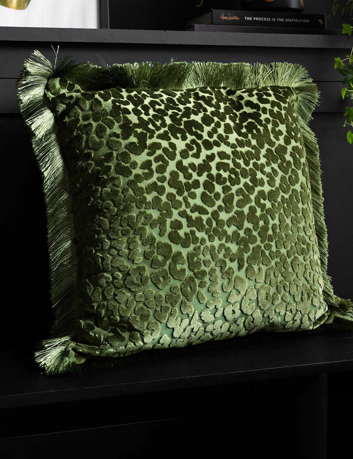Rockett St George Leopard Love Velvet Cushion Green