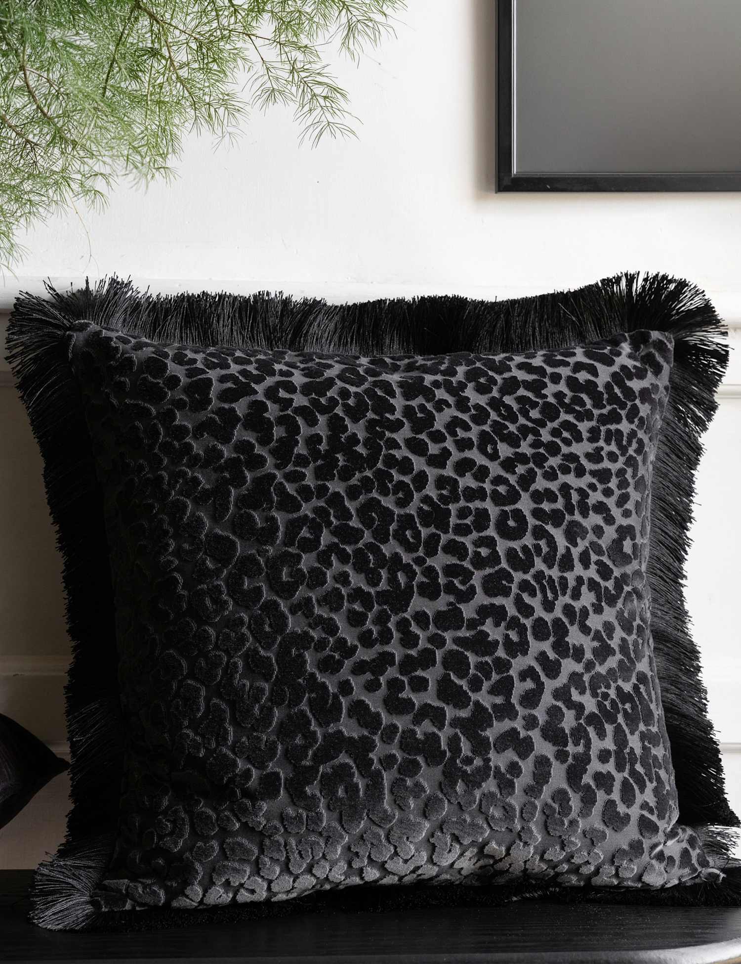 Rockett St George Leopard Love Velvet Cushion Black
