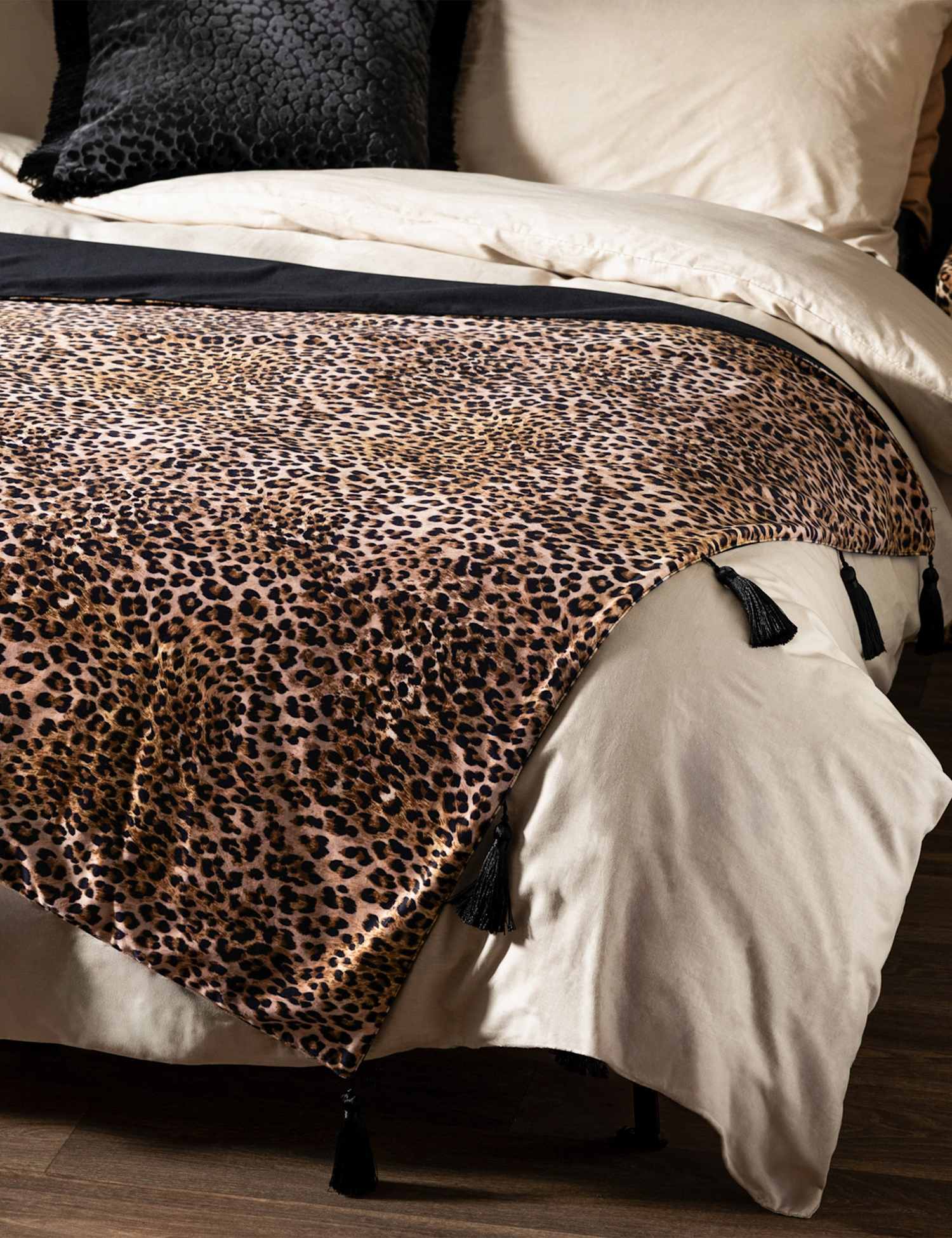 Rockett St George Velvet Leopard Love Tasselled Throw Black Mix