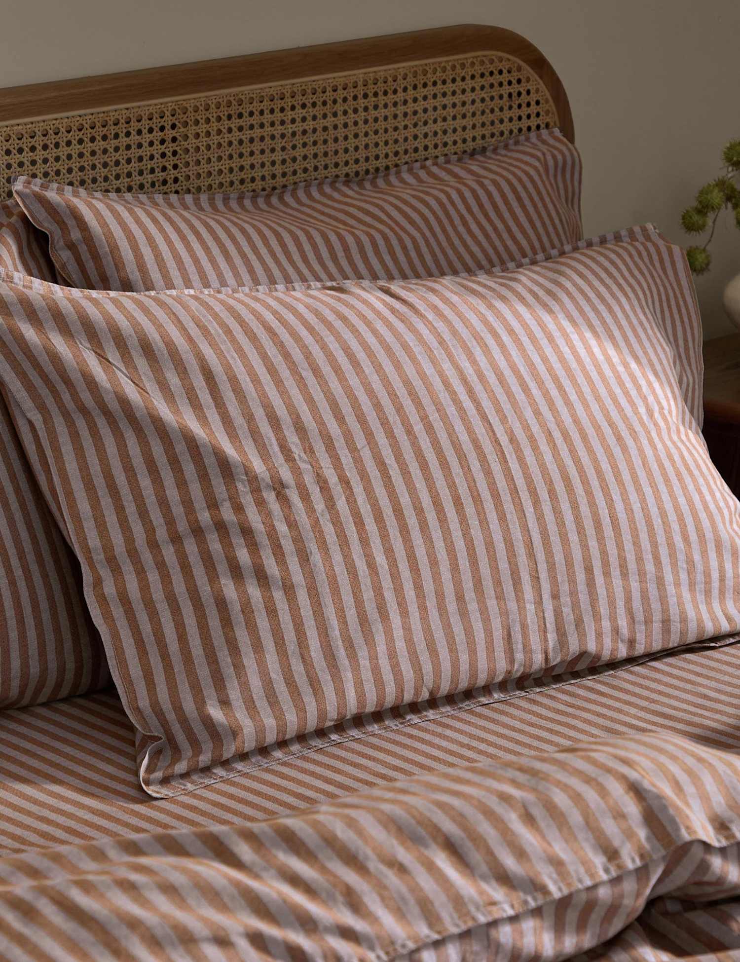 YARD Set of 2 Pure Cotton Marlow Striped Pillowcases Brown Mix