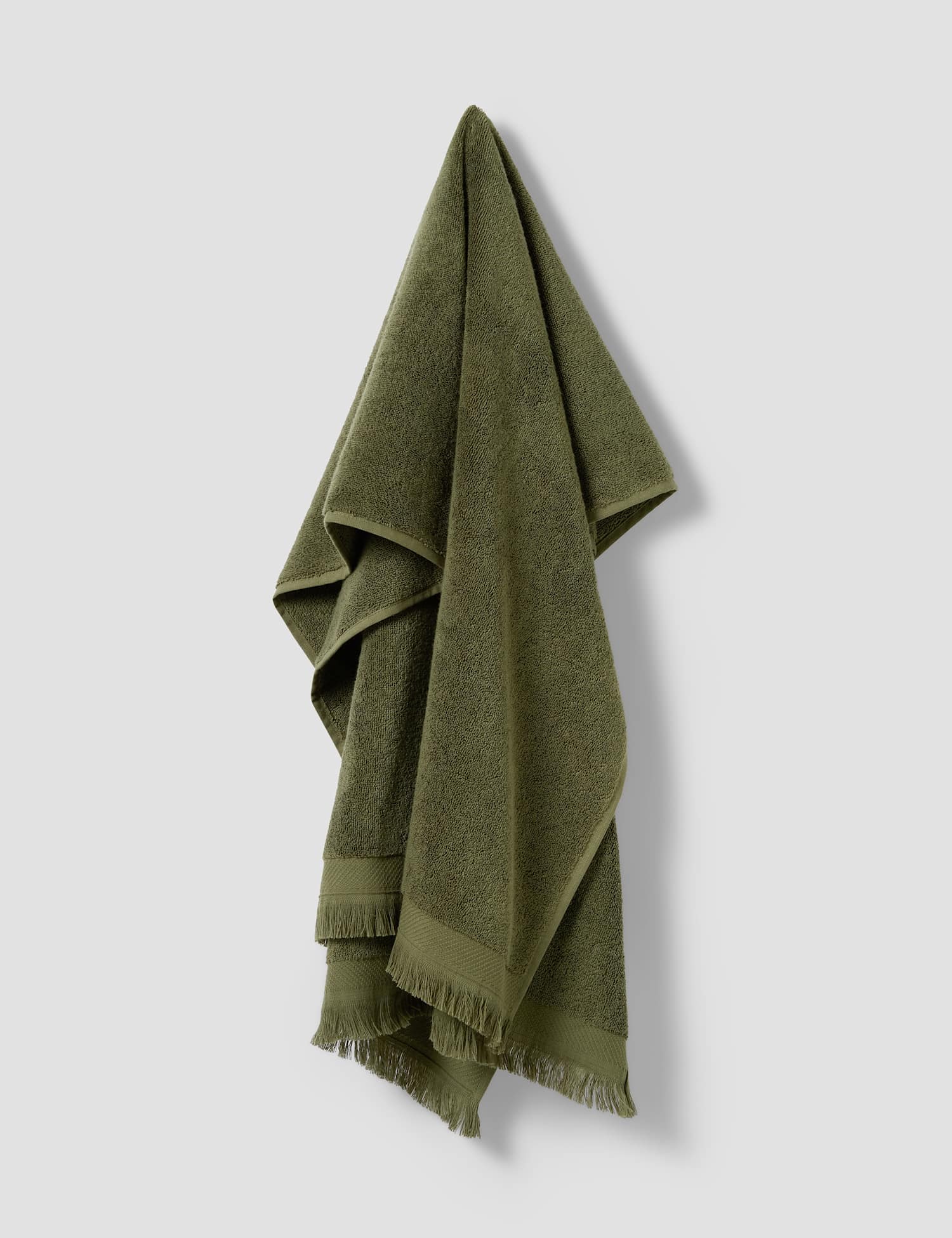 Piglet In Bed Pure Cotton Fringed Towel Olive
