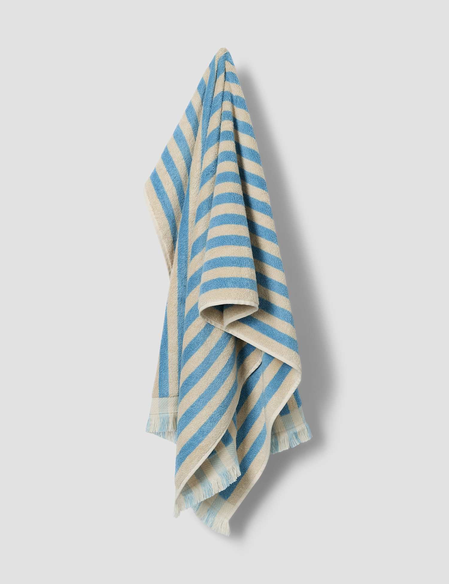 Piglet In Bed Pure Cotton Striped Fringed Towel Light Blue Mix