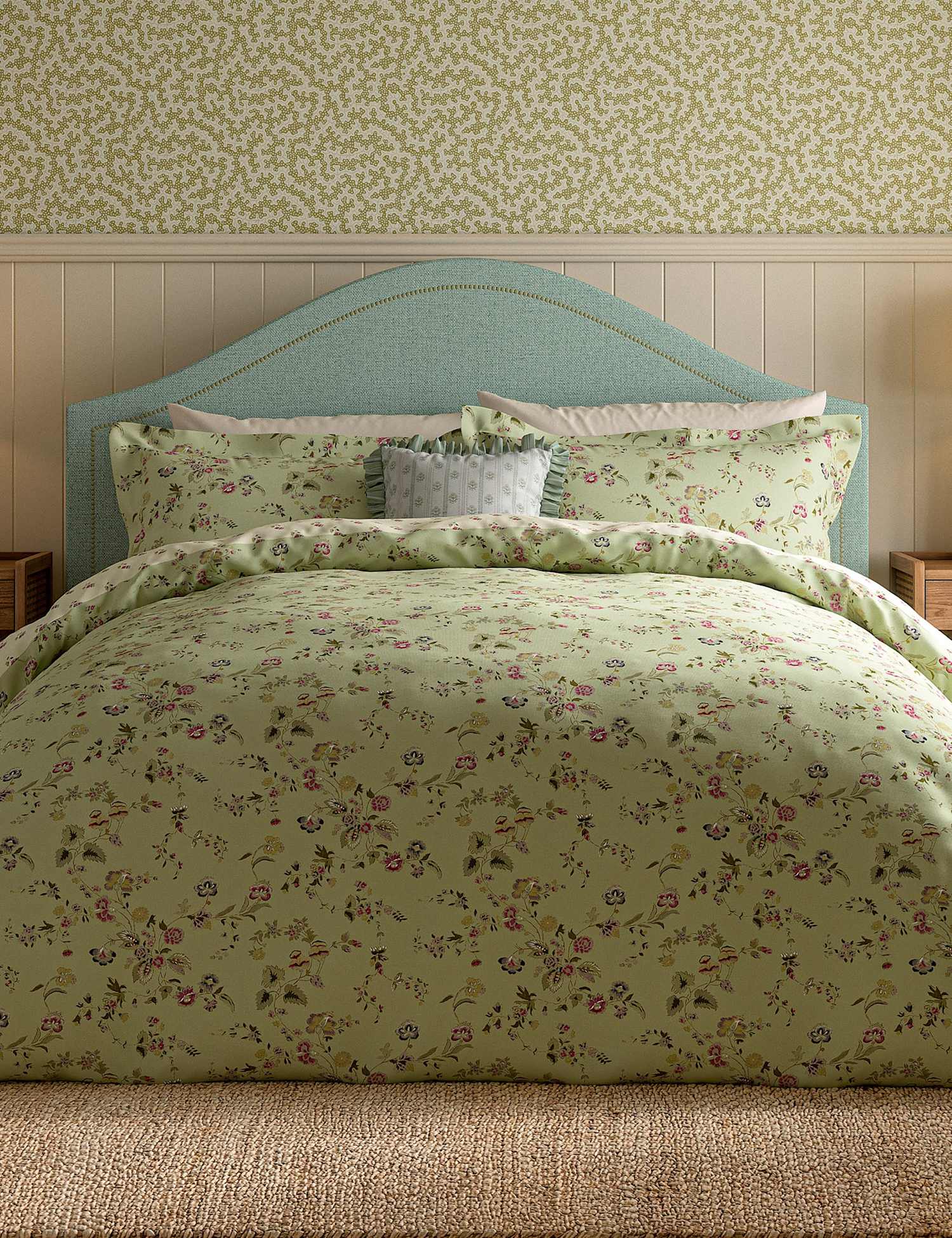 Sanderson Pure Cotton Nectar Fields Bedding Set Green Mix