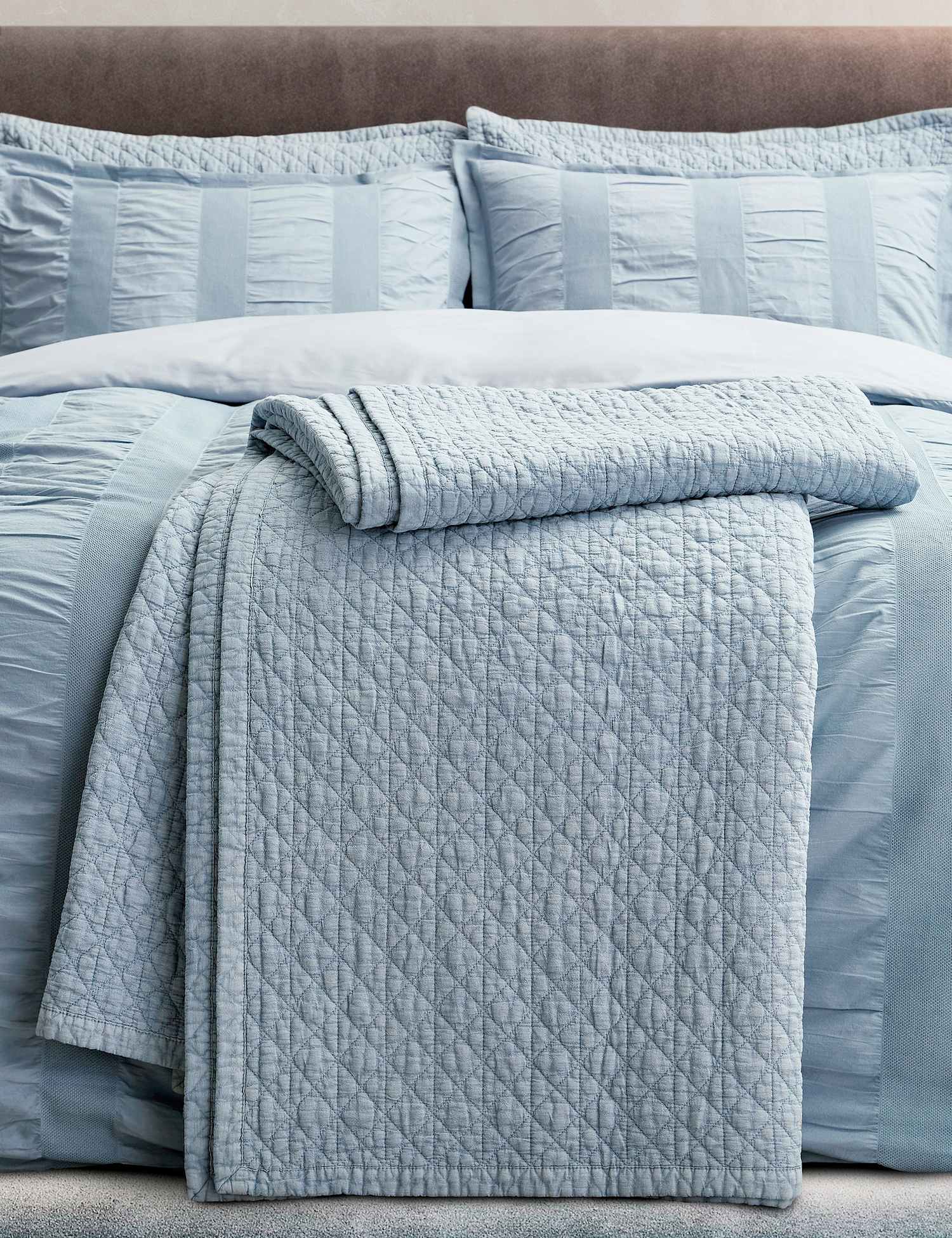 Bedeck of Belfast Pure Cotton Stonewashed Quilted Throw Blue
