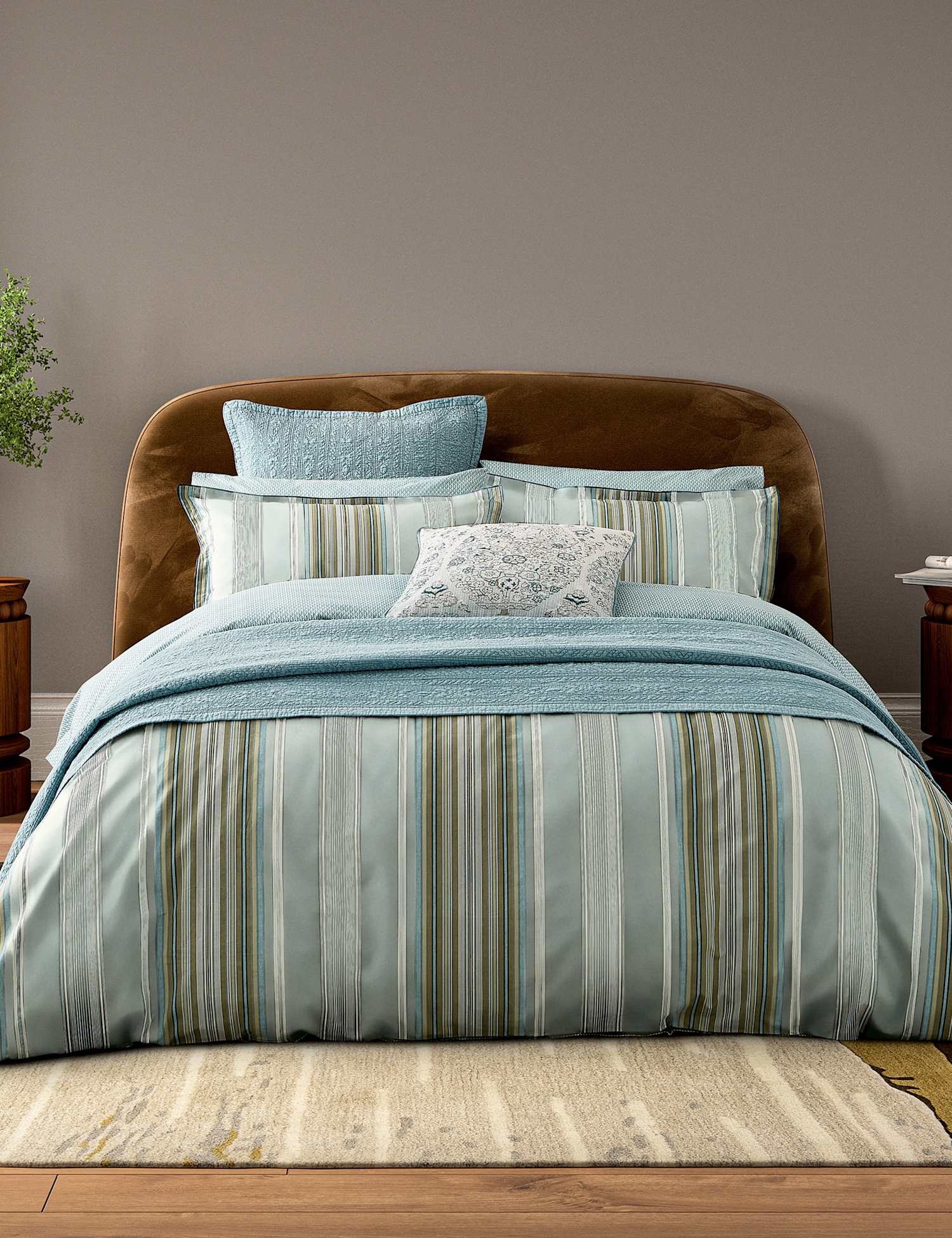 Bedeck of Belfast Pure Cotton Striped Bedding Set Green Mix