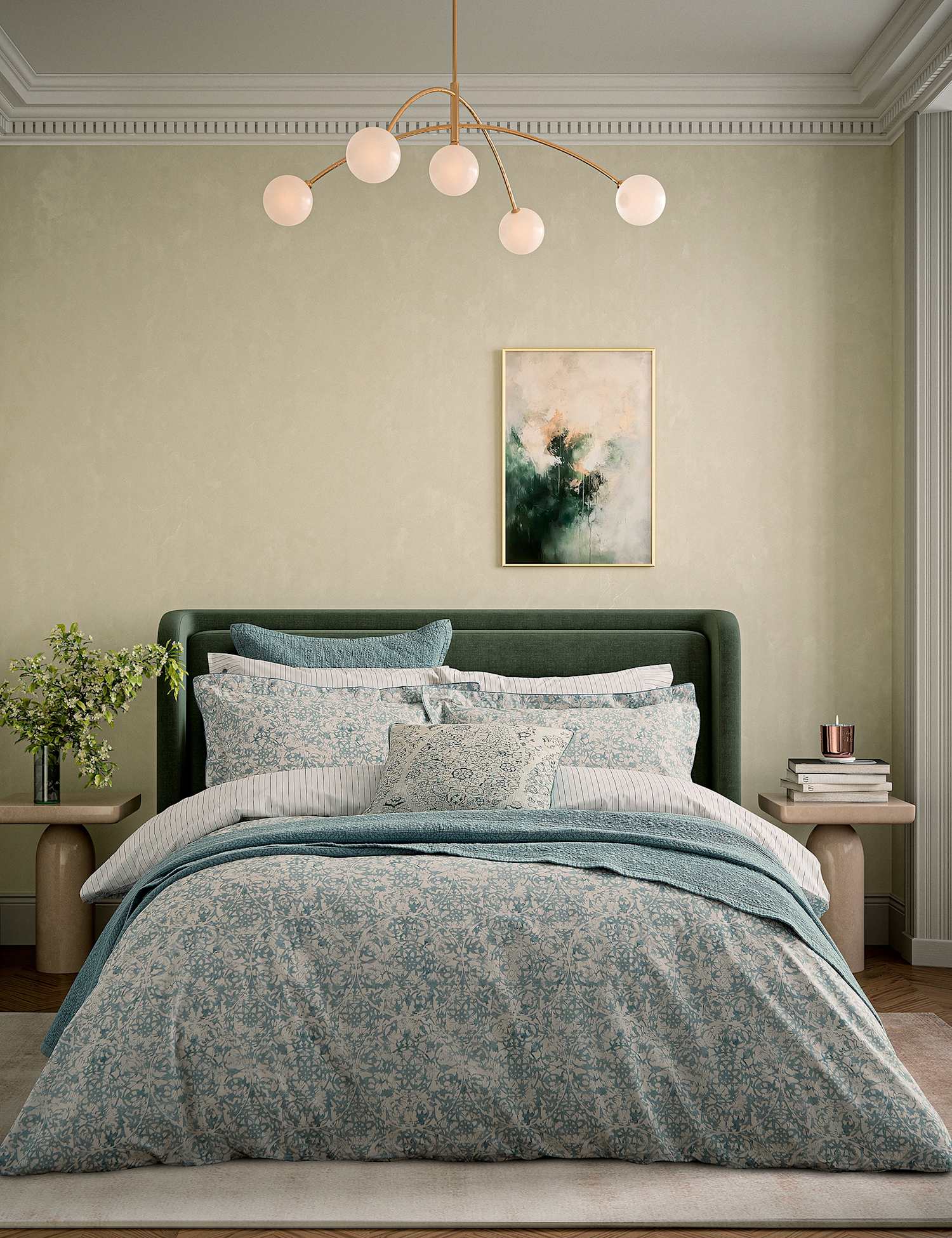 Bedeck of Belfast Pure Cotton Patterned Bedding Set Light Green