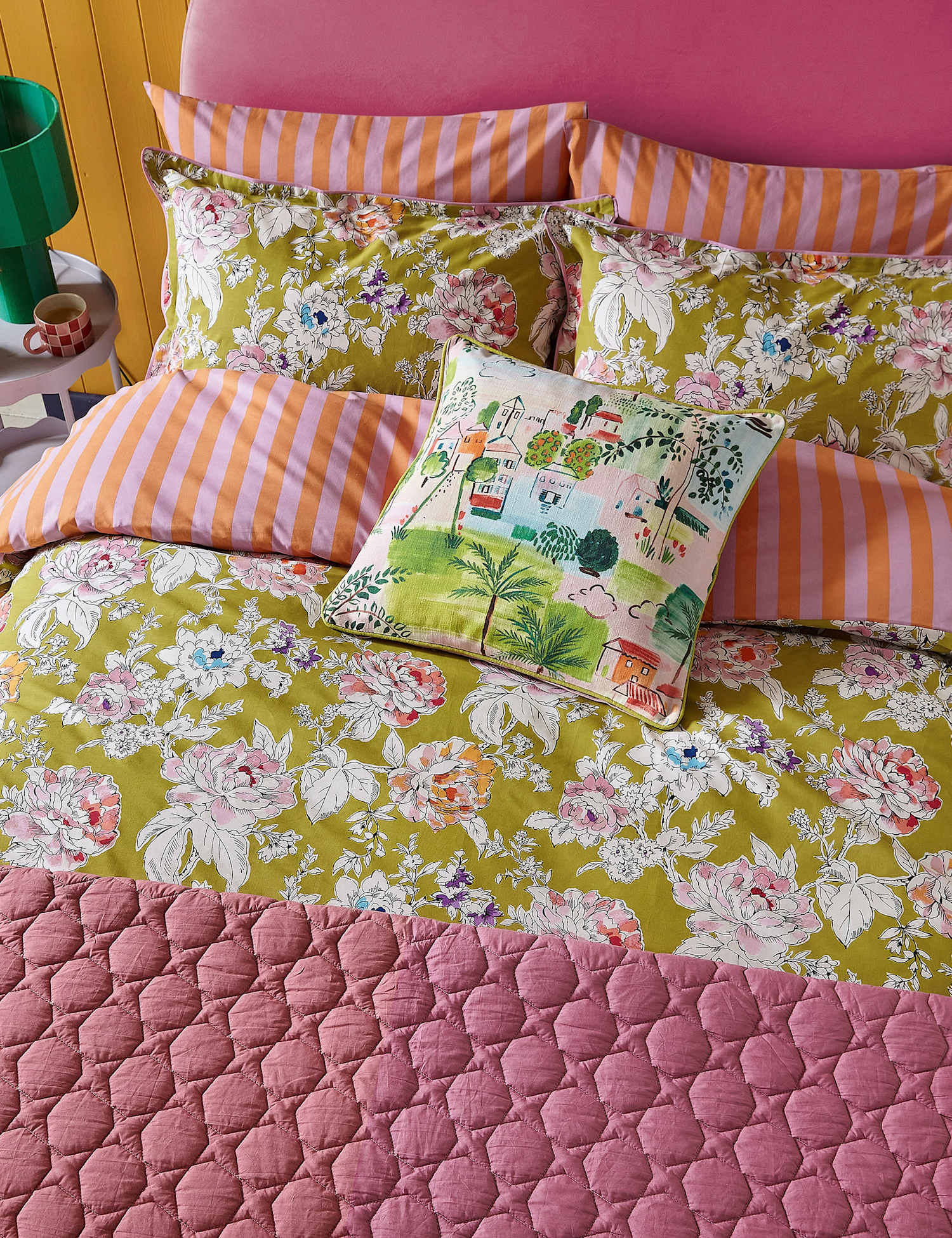 LAND & SHORE 2 Pack Pure Cotton Peony Pillowcases Orange Mix