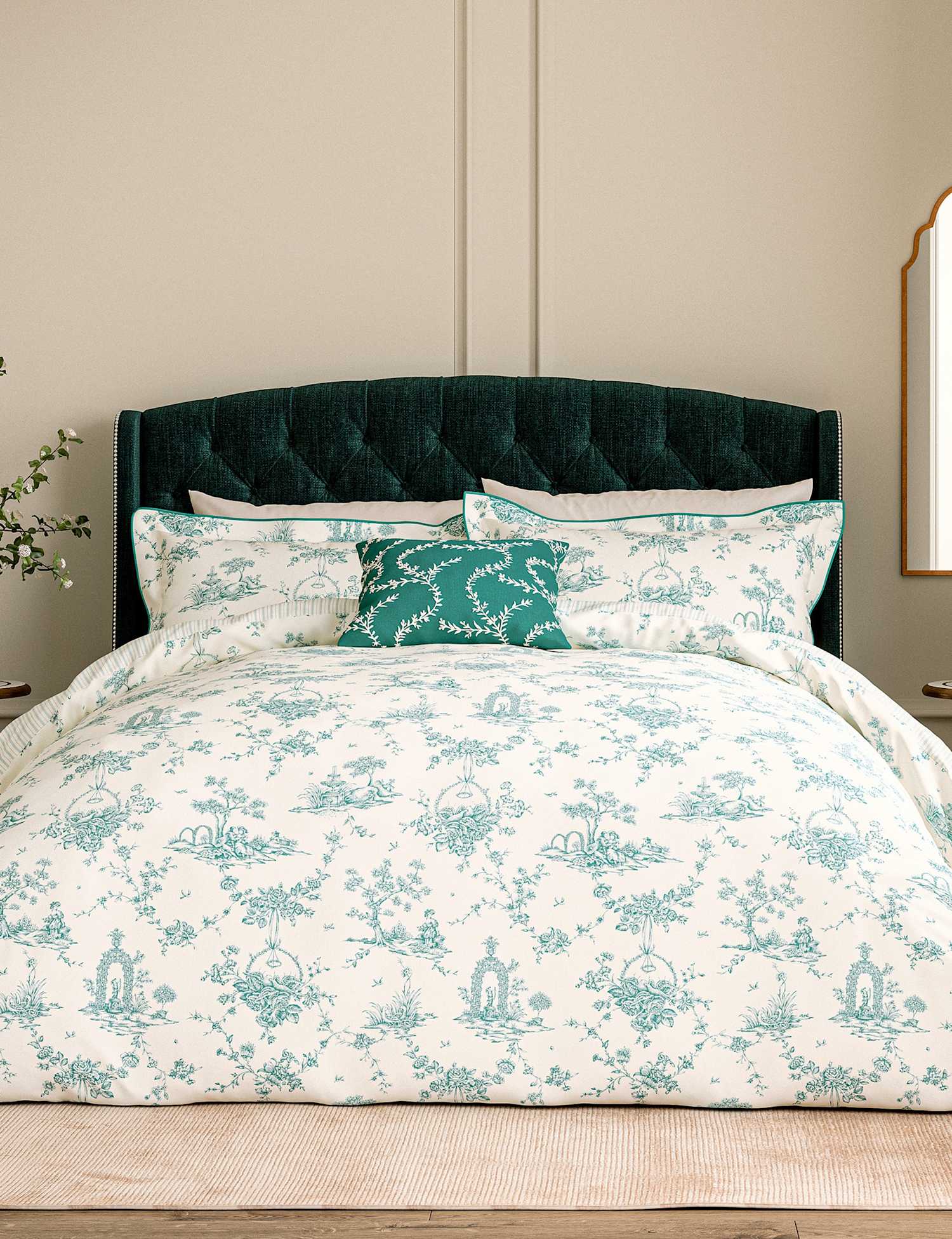V&A Pure Cotton Garden Of Love Bedding Set Teal Mix