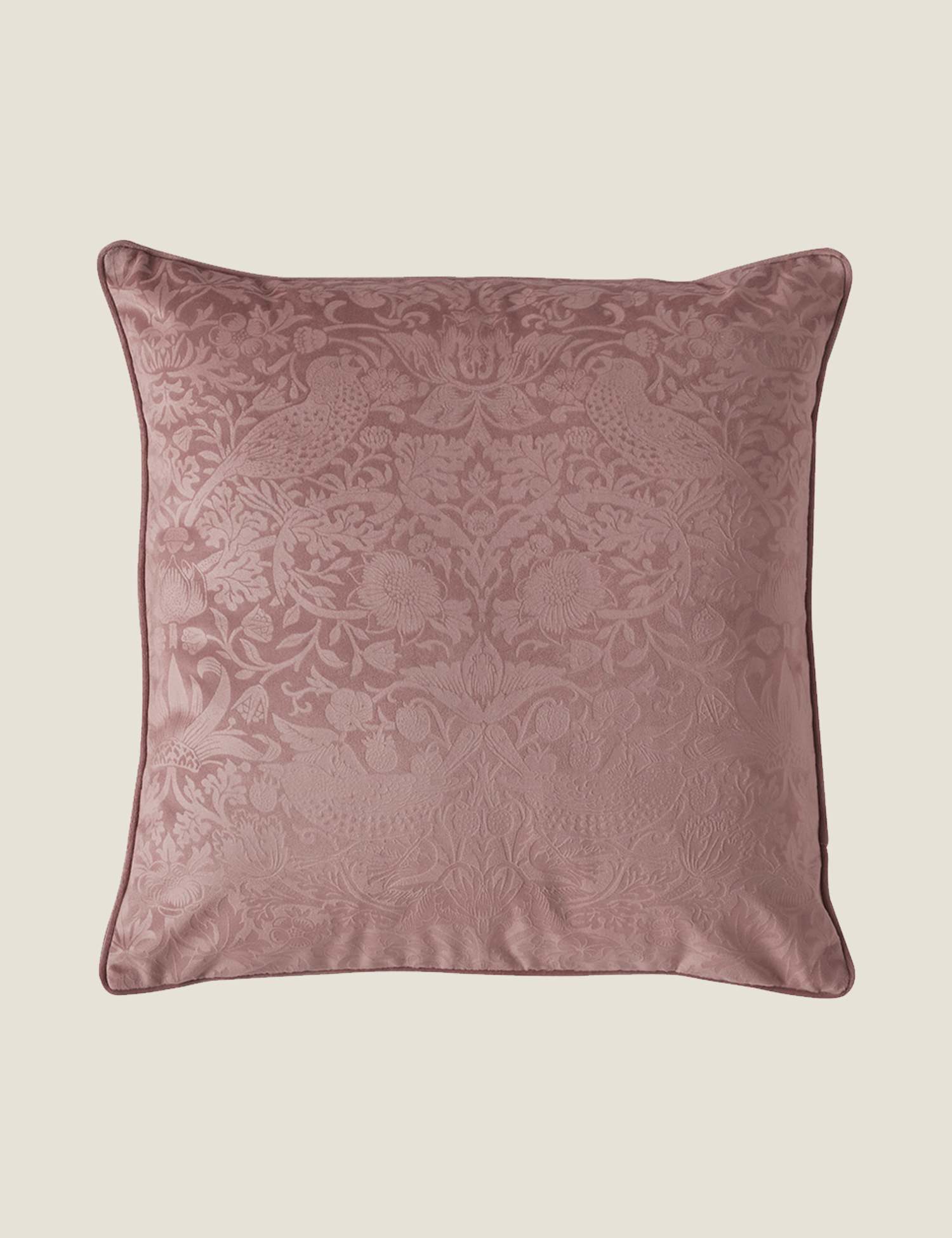 William Morris At Home Velvet Strawberry Thief Cushion Rose Pink