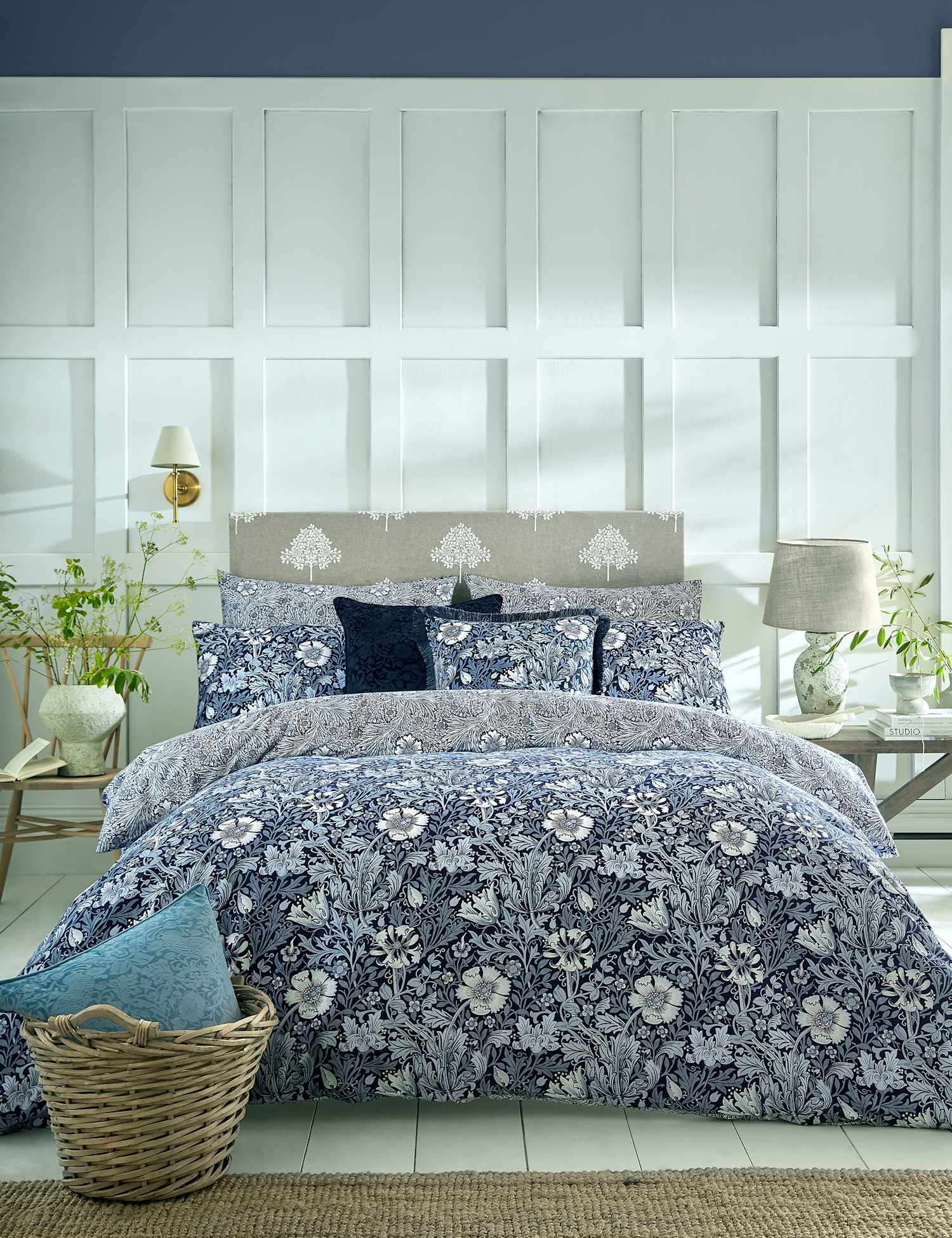 William Morris At Home Pure Cotton Sateen Compton Bedding Set Blue