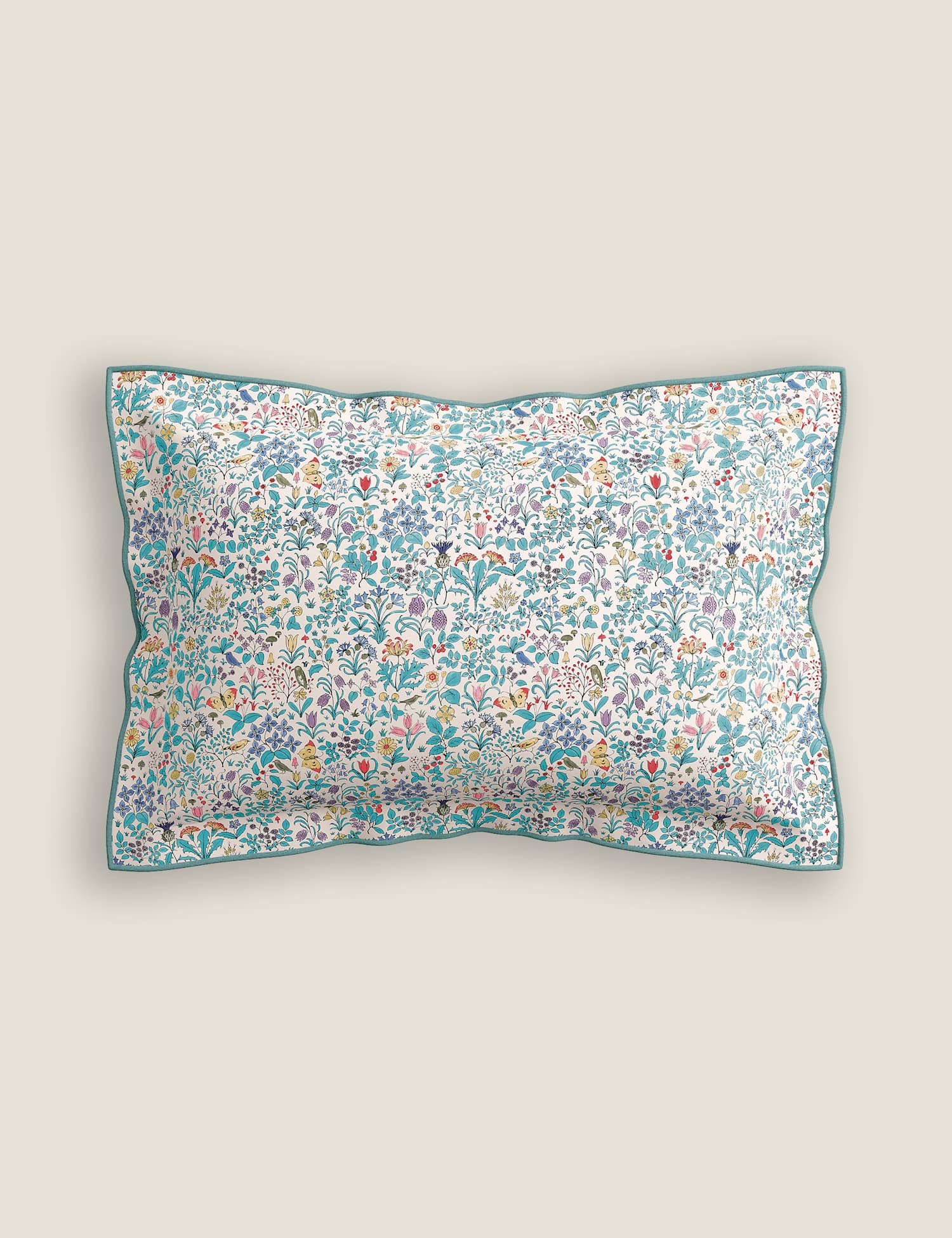 V&A Pure Cotton Voysey Wildflower Pillowcase Aqua