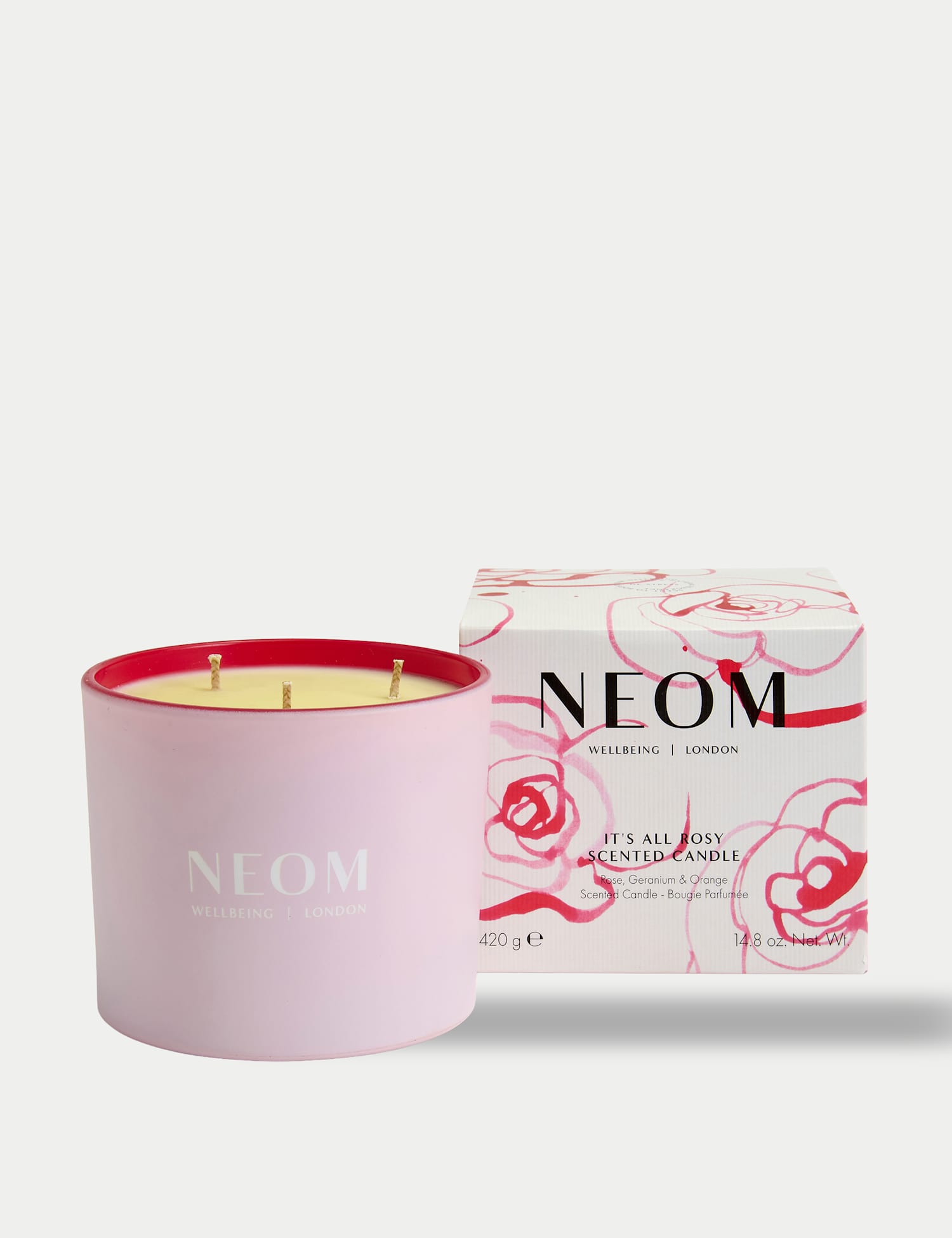 NEOM Wellbeing It's All Rosy 3 Wick Candle 420g No Colour