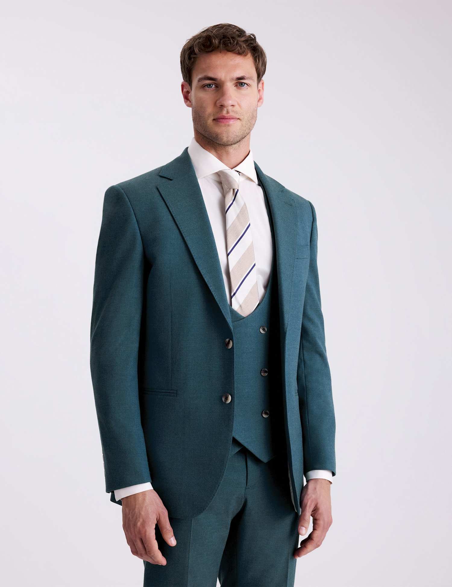 MOSS Tailored Fit Flannel Suit Jacket Teal