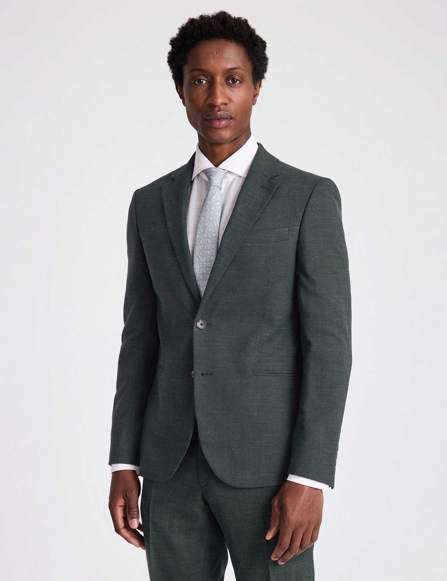 MOSS Slim Fit Puppytooth Suit Jacket Dark Green