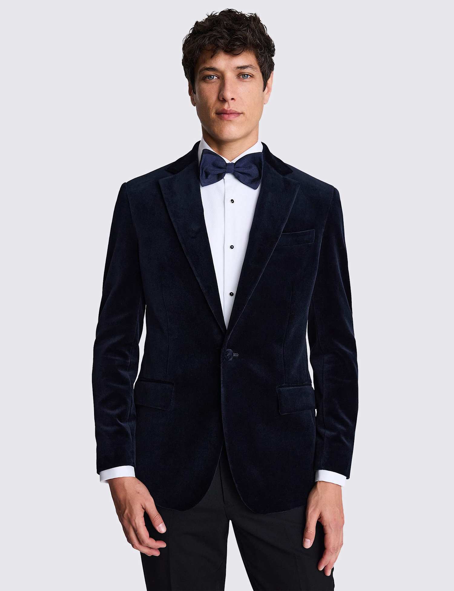MOSS Tailored Fit Pure Cotton Velvet Tuxedo Jacket Navy